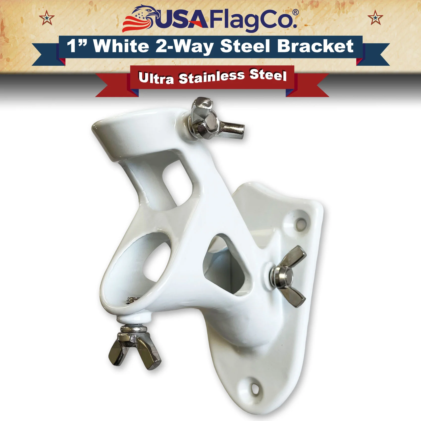 TITAN™ White Stainless Steel Flag Pole Bracket (1-inch Diameter)
