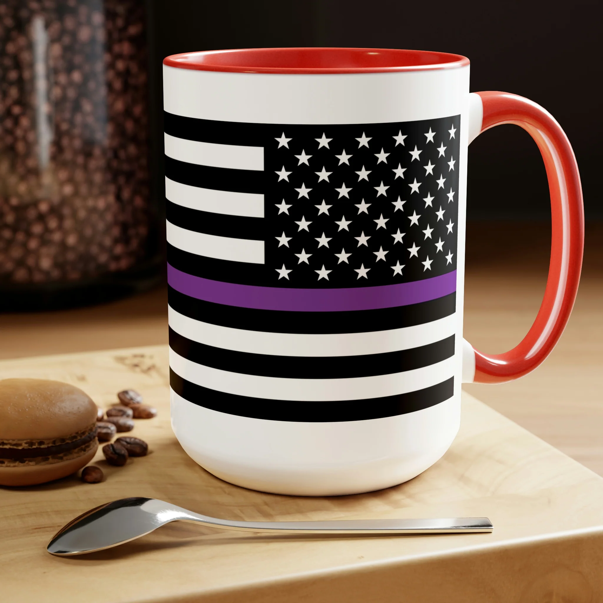 Two-Tone Thin Purple Line Flag Coffee Mugs, 15oz - Image 24