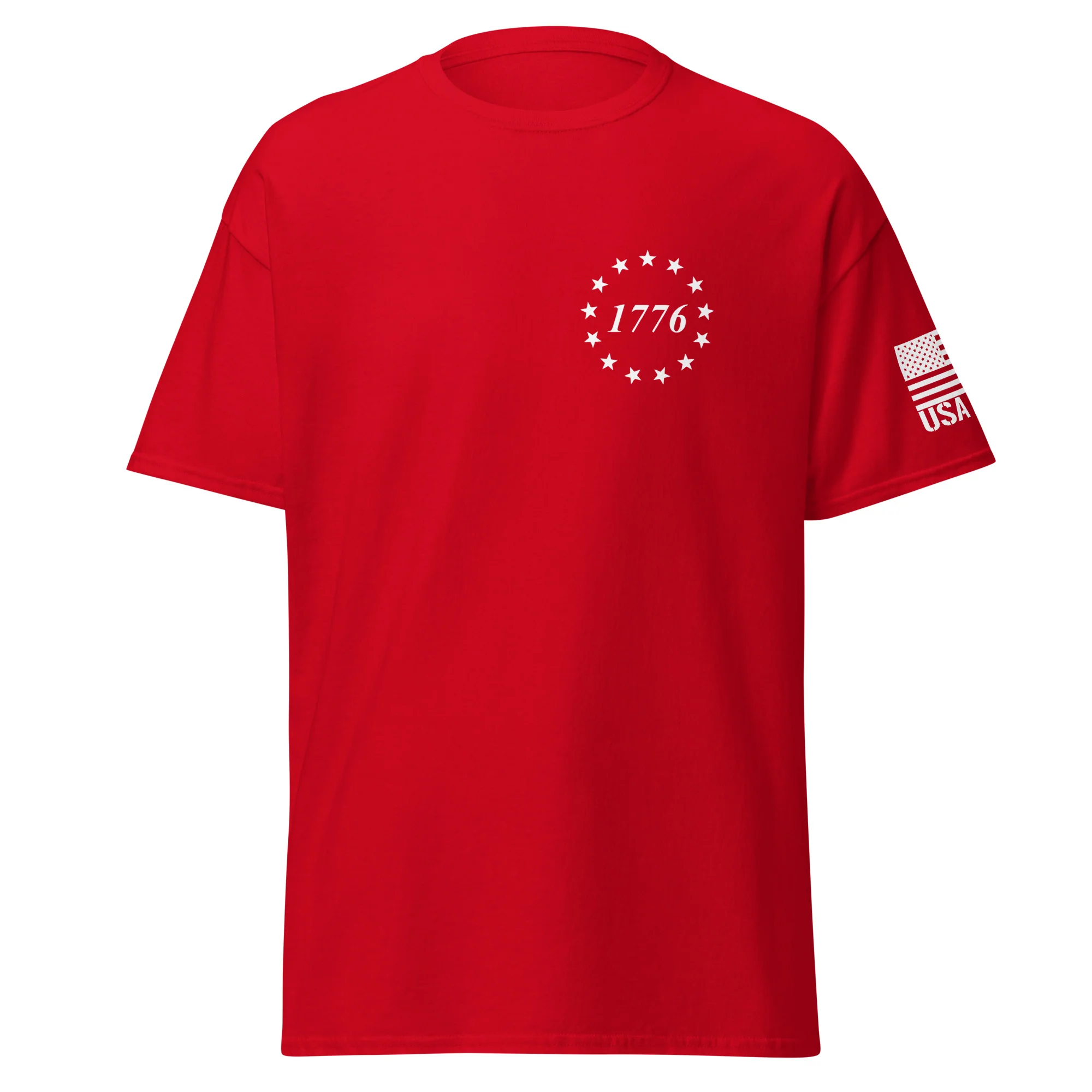 USA Flag All-White College Font T-Shirts | Unisex Classic Tees | Gildan 5000 - Image 10