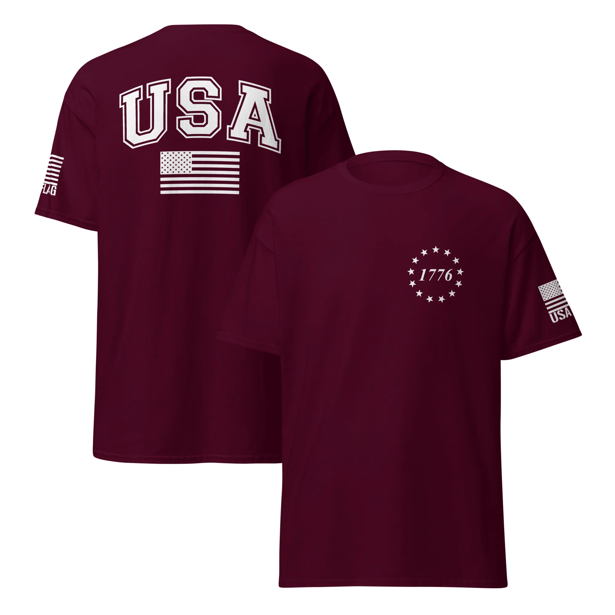 USA Flag All-White College Font T-Shirts | Unisex Classic Tees | Gildan 5000 - Image 11