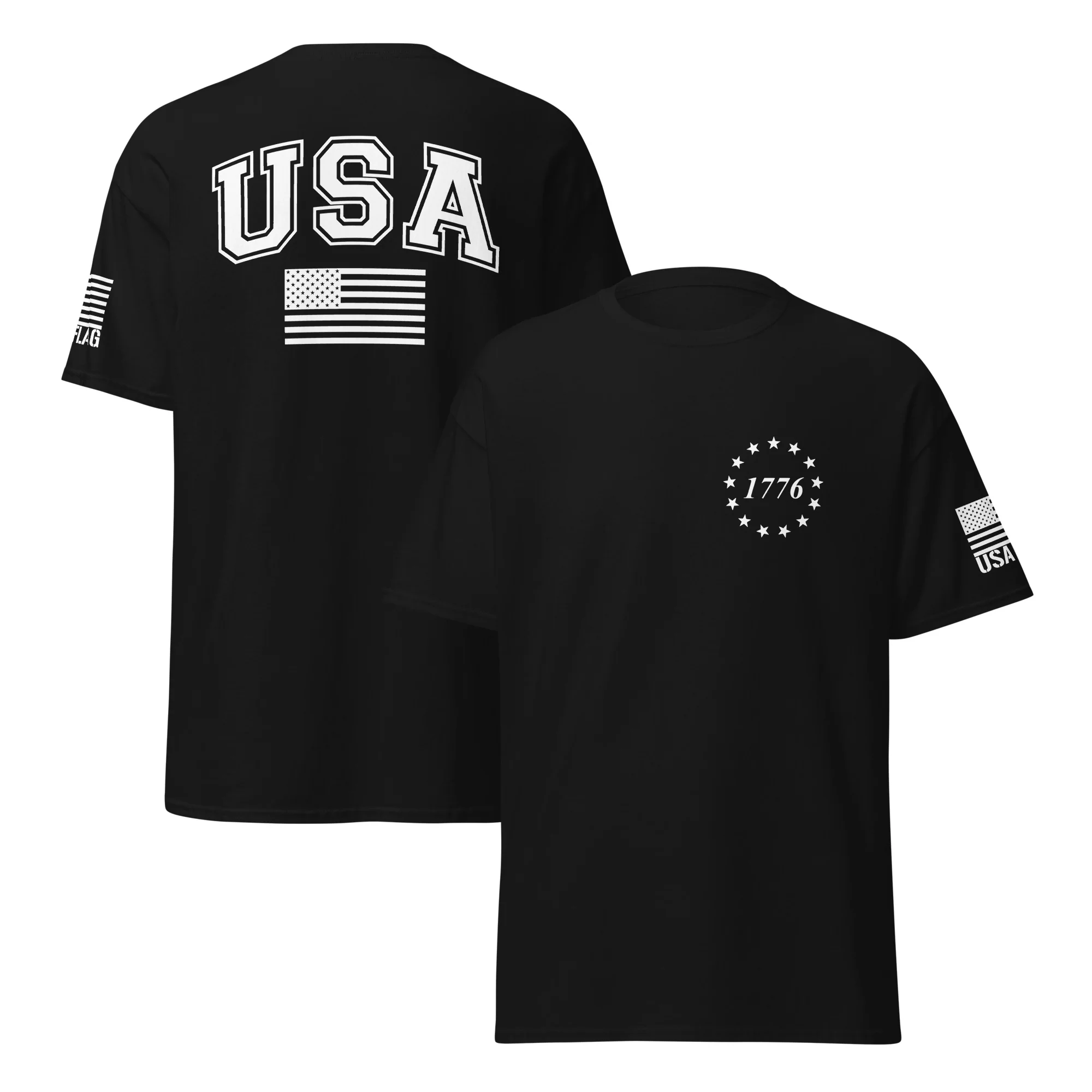 USA Flag All-White College Font T-Shirts | Unisex Classic Tees | Gildan 5000 - Image 12