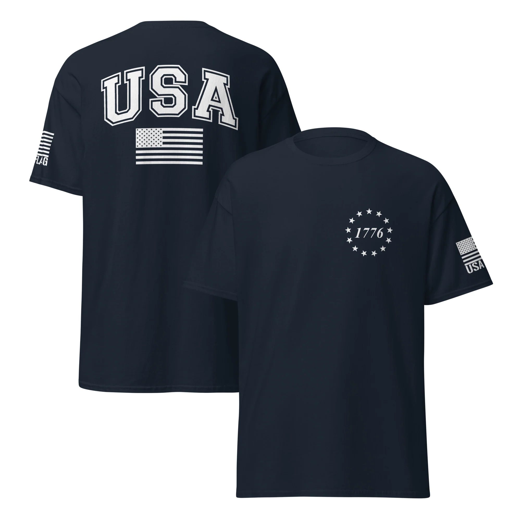 USA Flag All-White College Font T-Shirts | Unisex Classic Tees | Gildan 5000 - Image 13