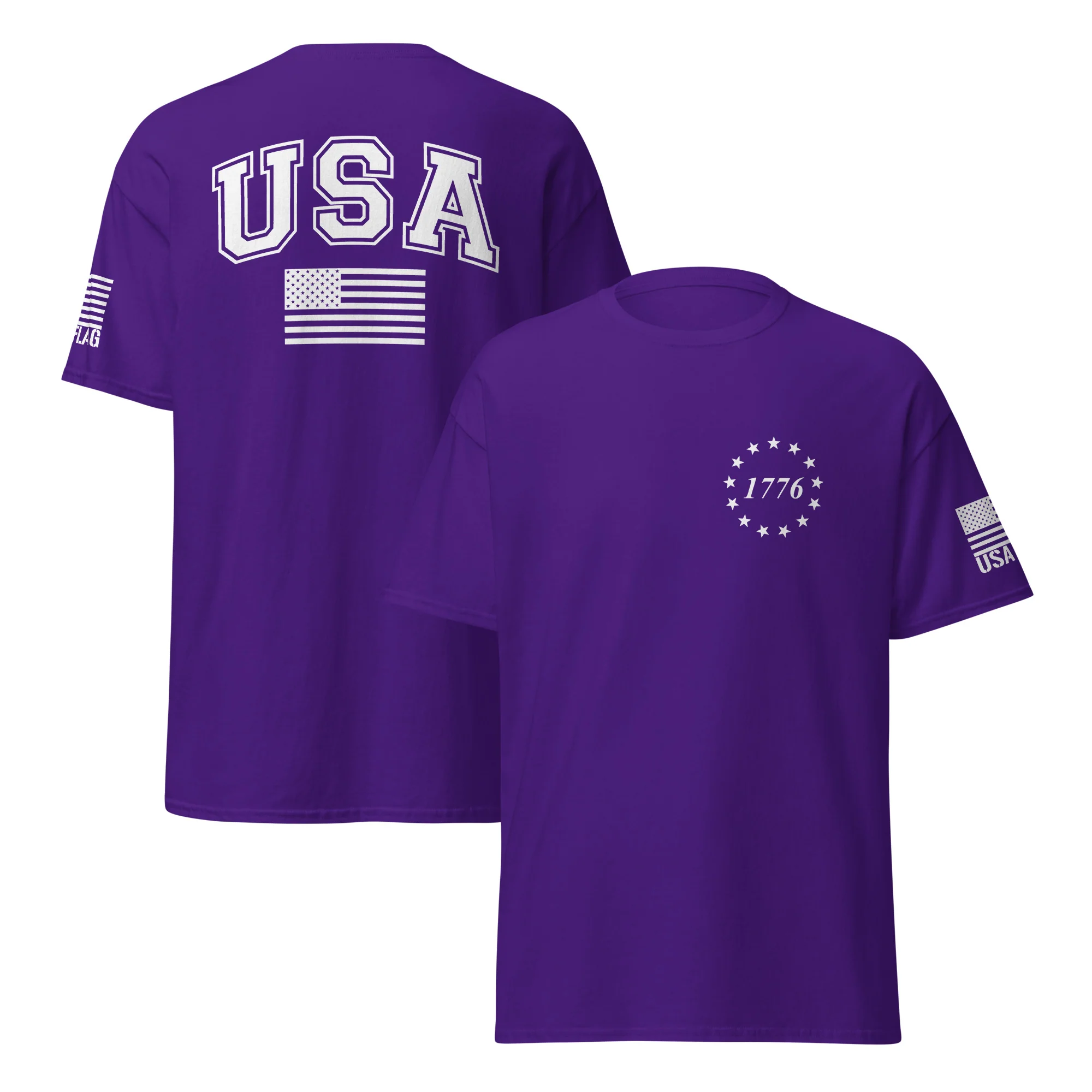 USA Flag All-White College Font T-Shirts | Unisex Classic Tees | Gildan 5000 - Image 14