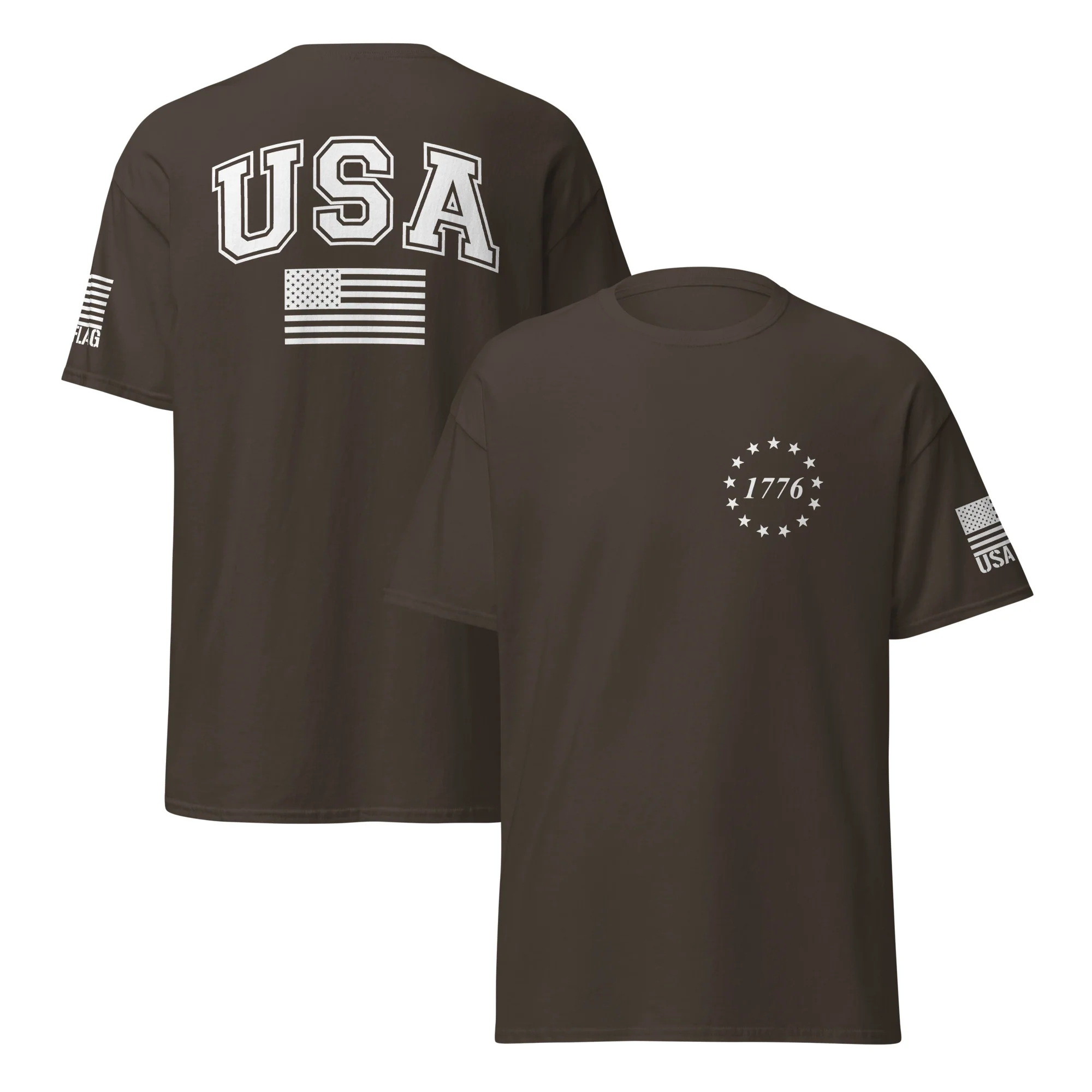 USA Flag All-White College Font T-Shirts | Unisex Classic Tees | Gildan 5000 - Image 16
