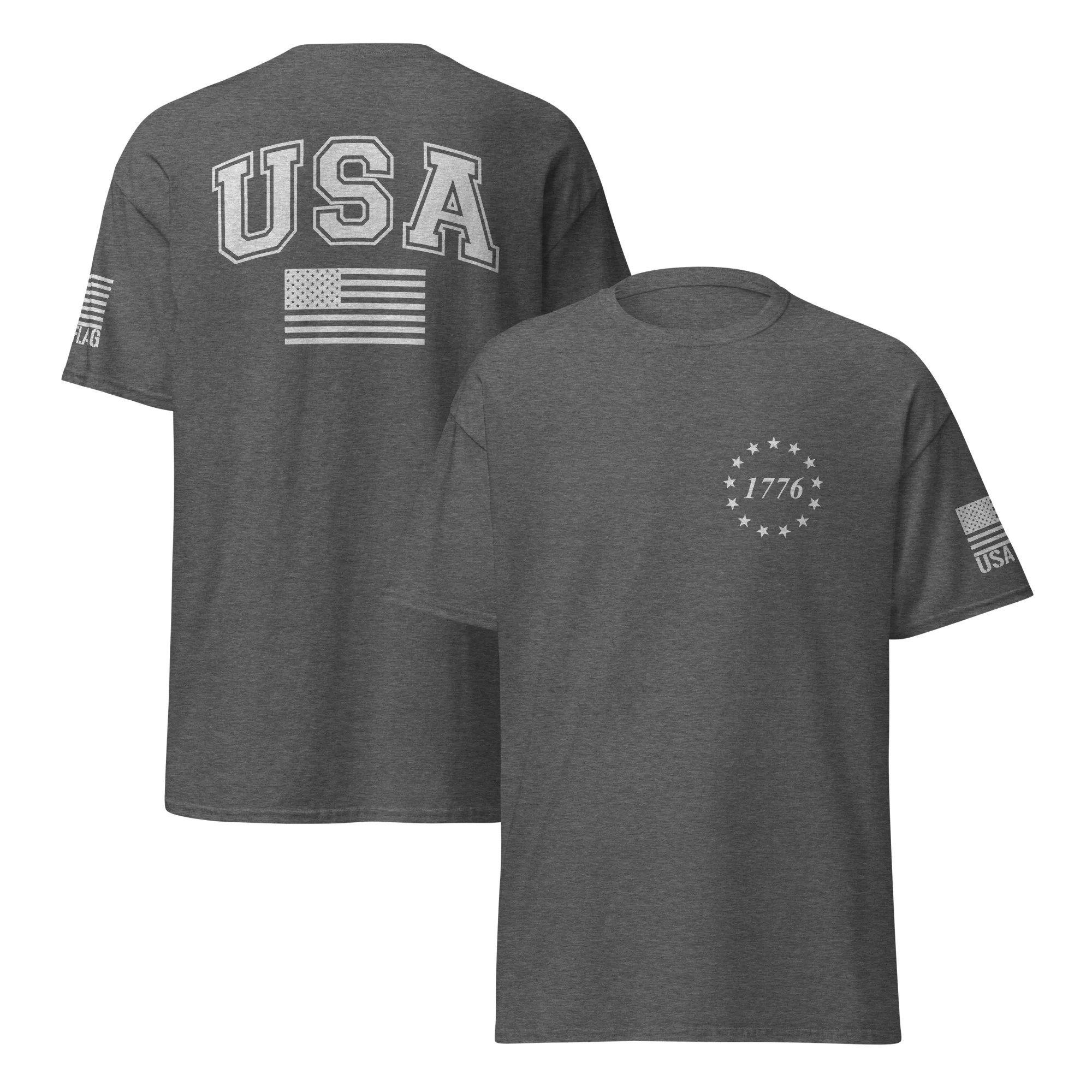 USA Flag All-White College Font T-Shirts | Unisex Classic Tees | Gildan 5000 - Image 19