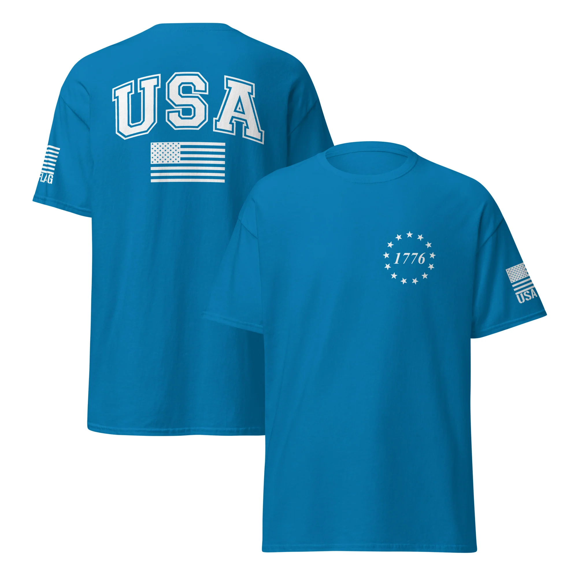 USA Flag All-White College Font T-Shirts | Unisex Classic Tees | Gildan 5000 - Image 21