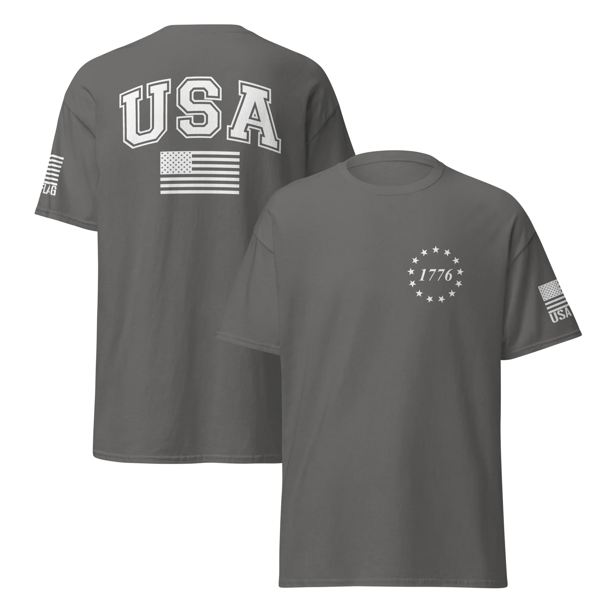 USA Flag All-White College Font T-Shirts | Unisex Classic Tees | Gildan 5000 - Image 23