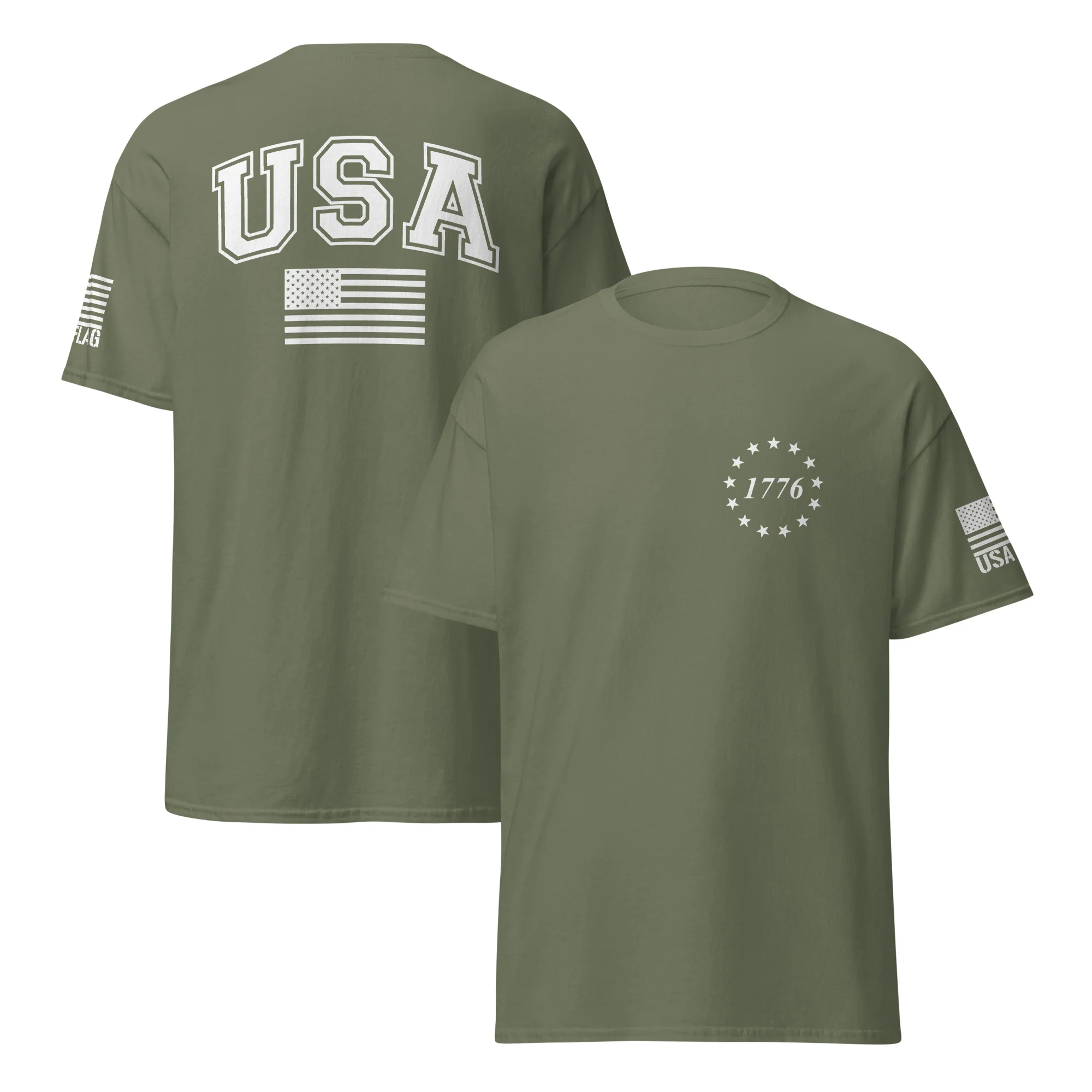 USA Flag All-White College Font T-Shirts | Unisex Classic Tees | Gildan 5000 - Image 24