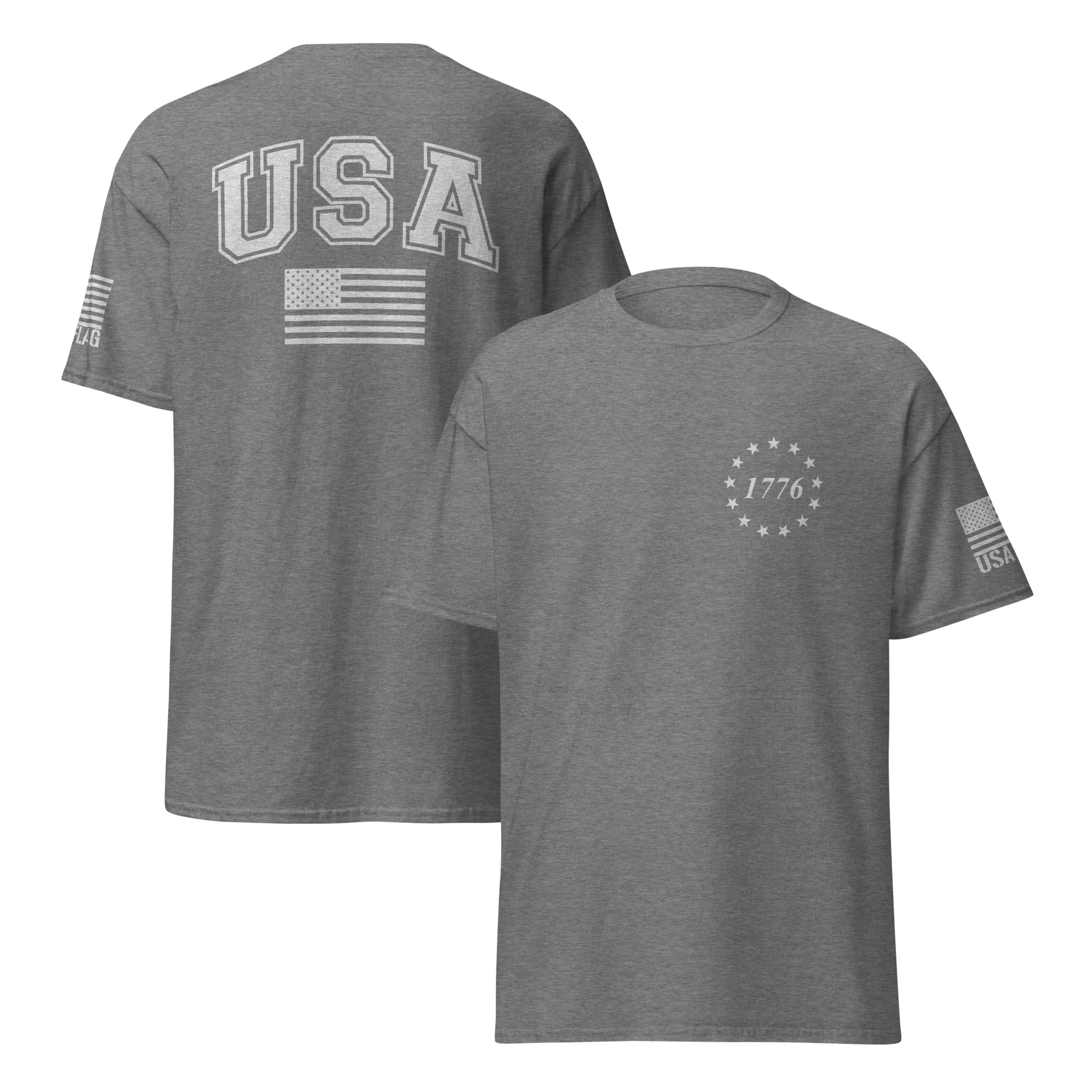 USA Flag All-White College Font T-Shirts | Unisex Classic Tees | Gildan 5000 - Image 25