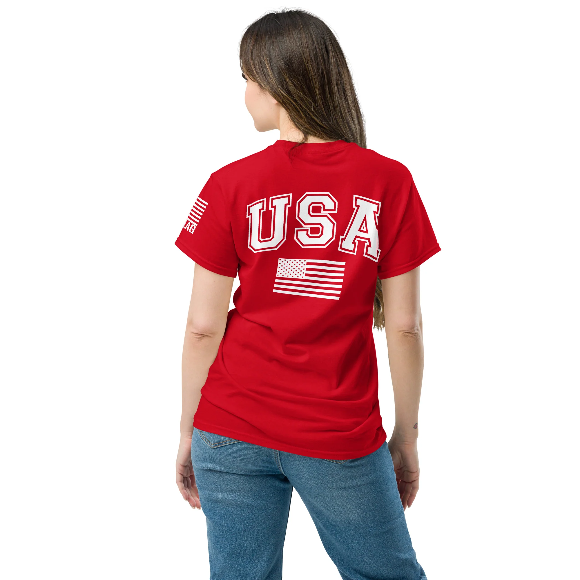 USA Flag All-White College Font T-Shirts | Unisex Classic Tees | Gildan 5000 - Image 3
