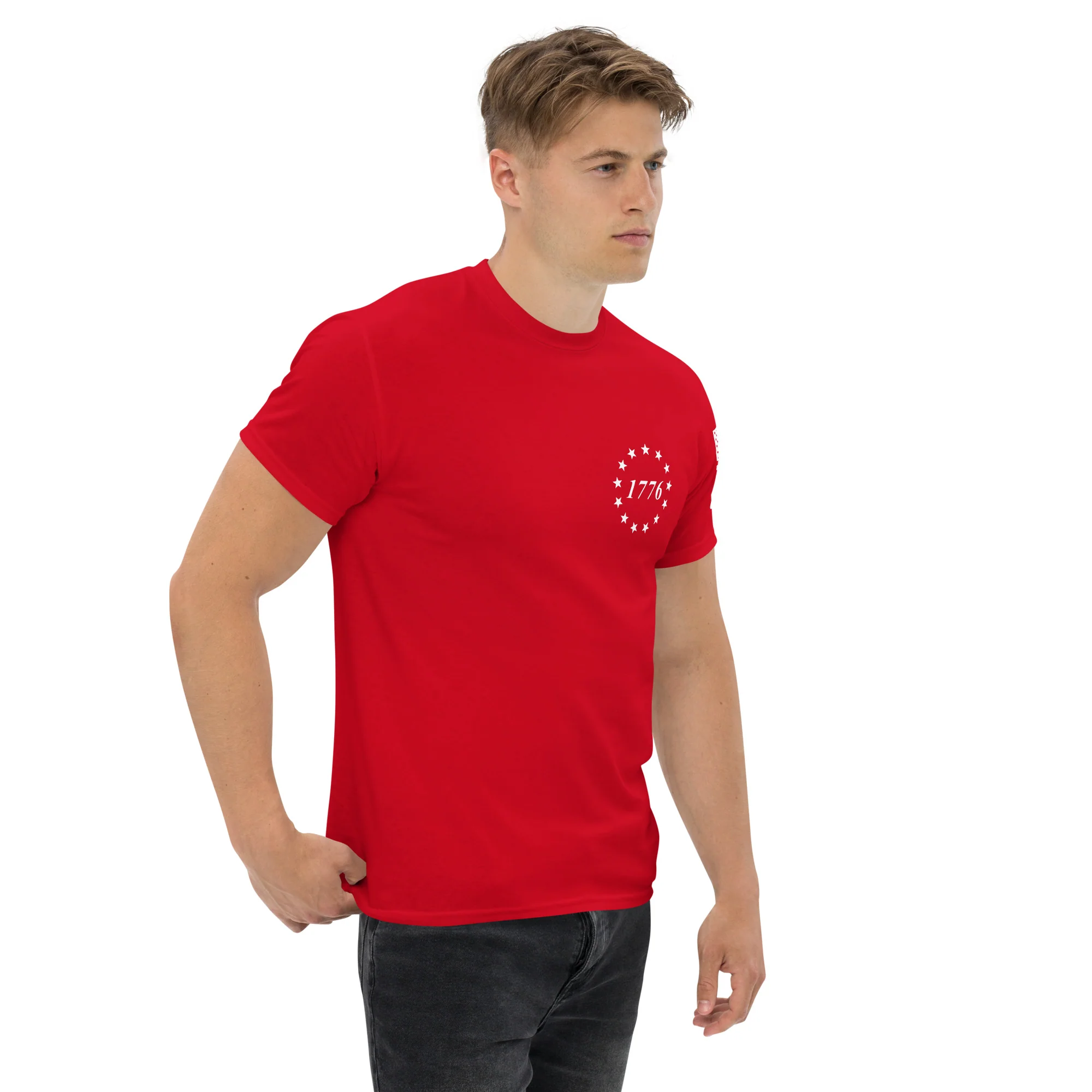 USA Flag All-White College Font T-Shirts | Unisex Classic Tees | Gildan 5000 - Image 4