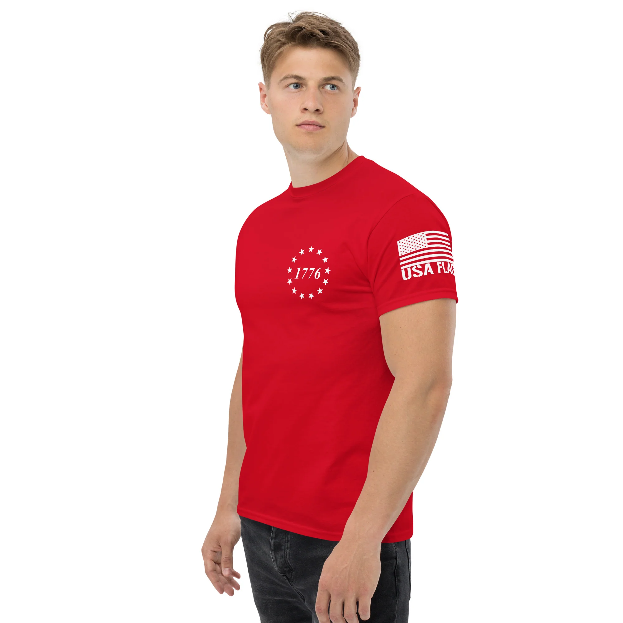 USA Flag All-White College Font T-Shirts | Unisex Classic Tees | Gildan 5000 - Image 5