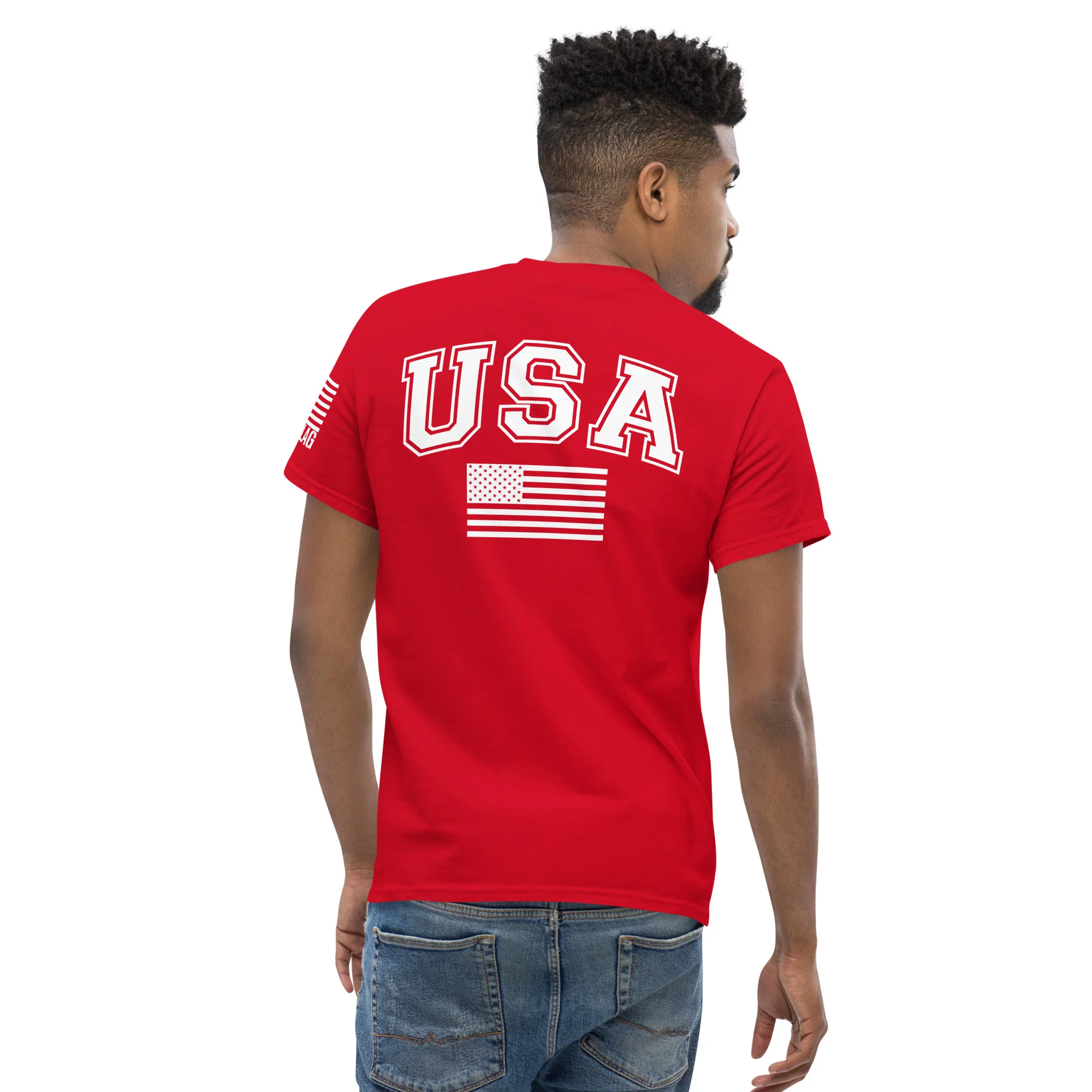 USA Flag All-White College Font T-Shirts | Unisex Classic Tees | Gildan 5000 - Image 7