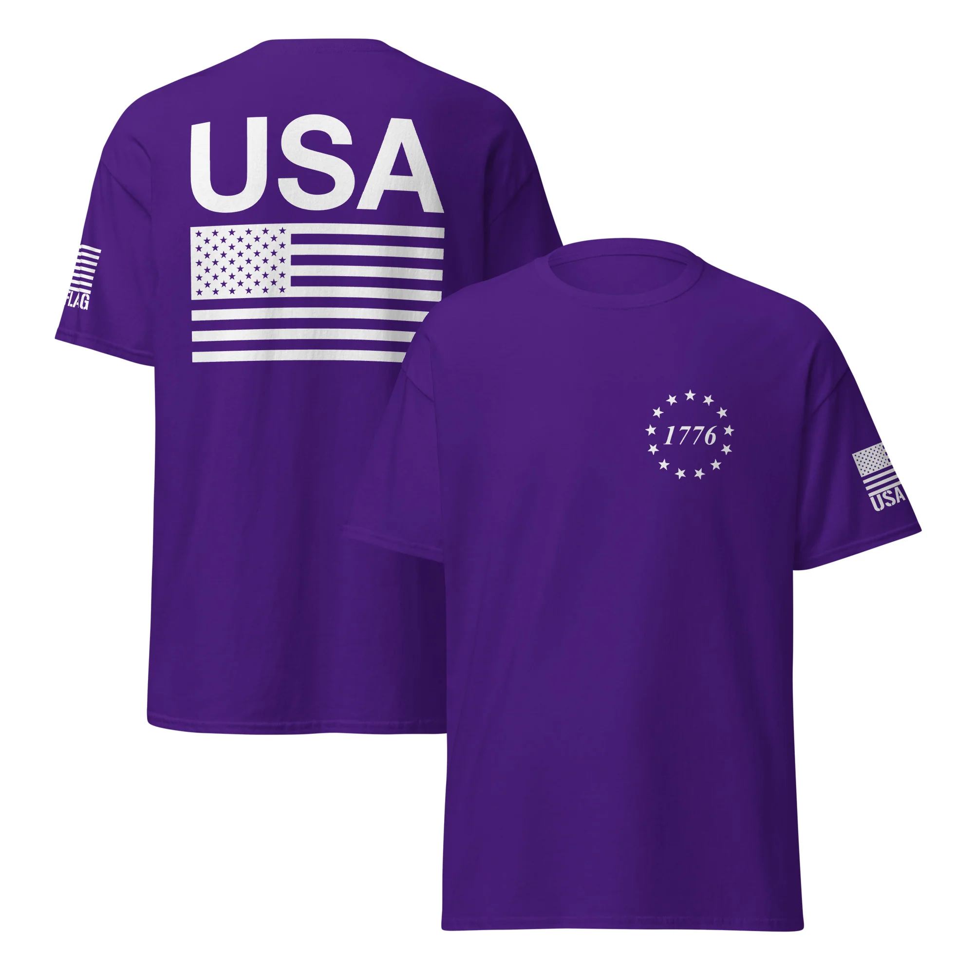 USA Flag All White Logo Design T-Shirts | Unisex Classic Tees | Gildan 5000 - Image 11