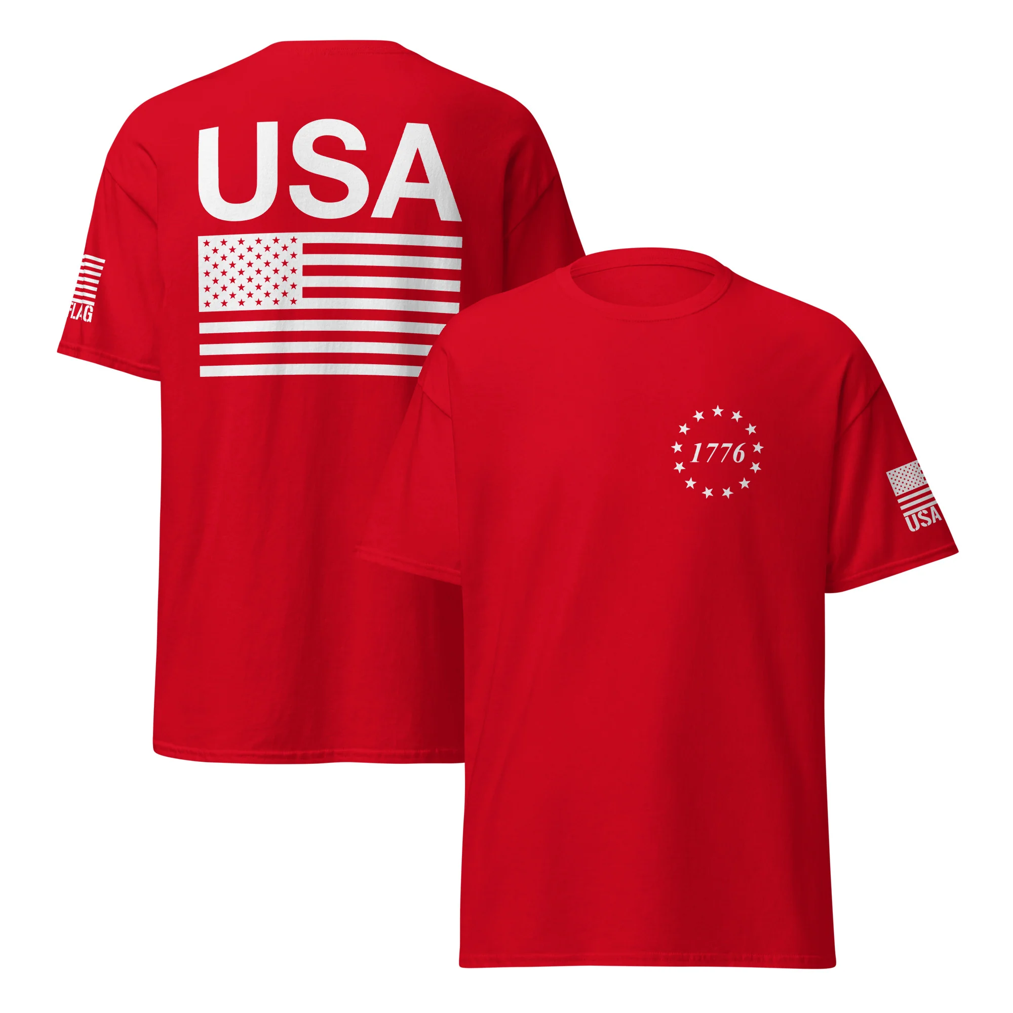 USA Flag All White Logo Design T-Shirts | Unisex Classic Tees | Gildan 5000 - Image 12