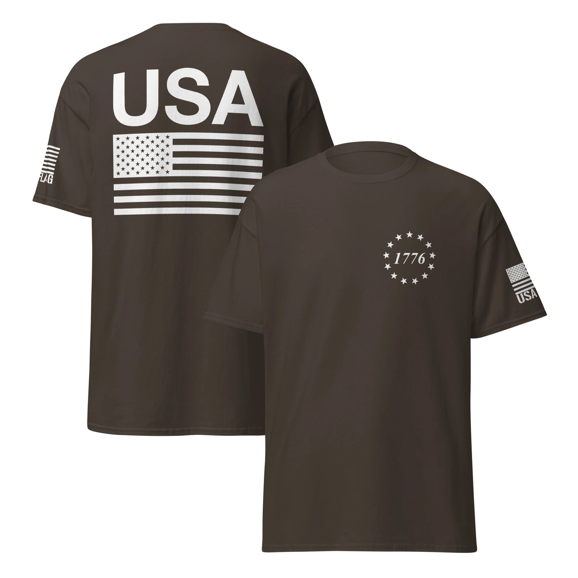 USA Flag All White Logo Design T-Shirts | Unisex Classic Tees | Gildan 5000 - Image 14