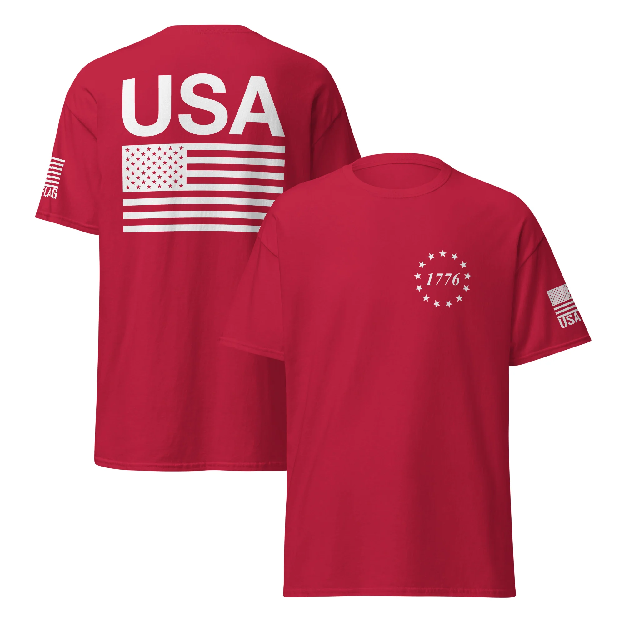 USA Flag All White Logo Design T-Shirts | Unisex Classic Tees | Gildan 5000 - Image 15