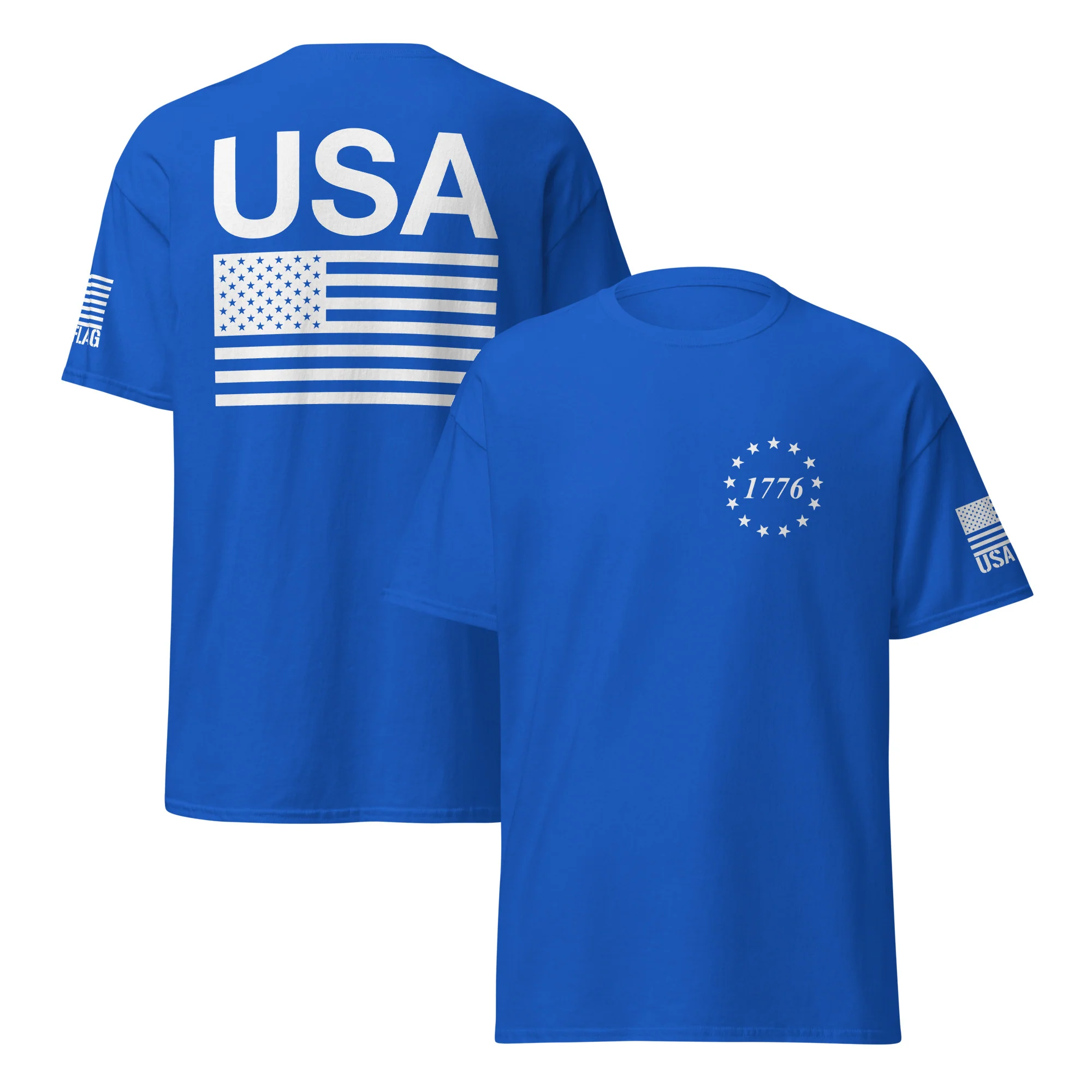 USA Flag All White Logo Design T-Shirts | Unisex Classic Tees | Gildan 5000 - Image 16