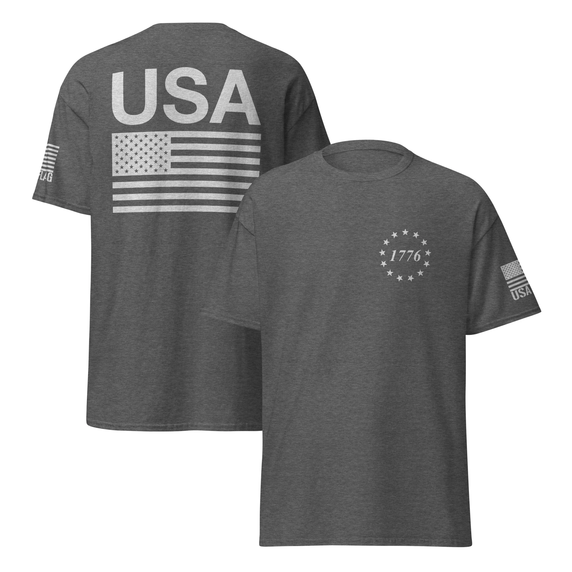 USA Flag All White Logo Design T-Shirts | Unisex Classic Tees | Gildan 5000 - Image 17