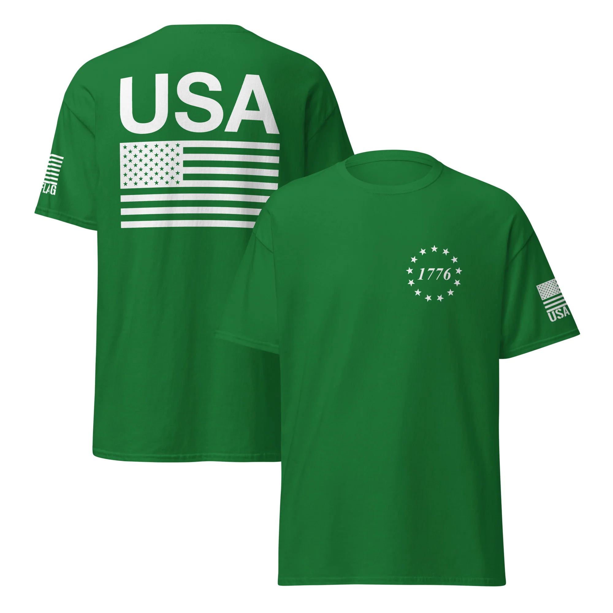 USA Flag All White Logo Design T-Shirts | Unisex Classic Tees | Gildan 5000 - Image 18