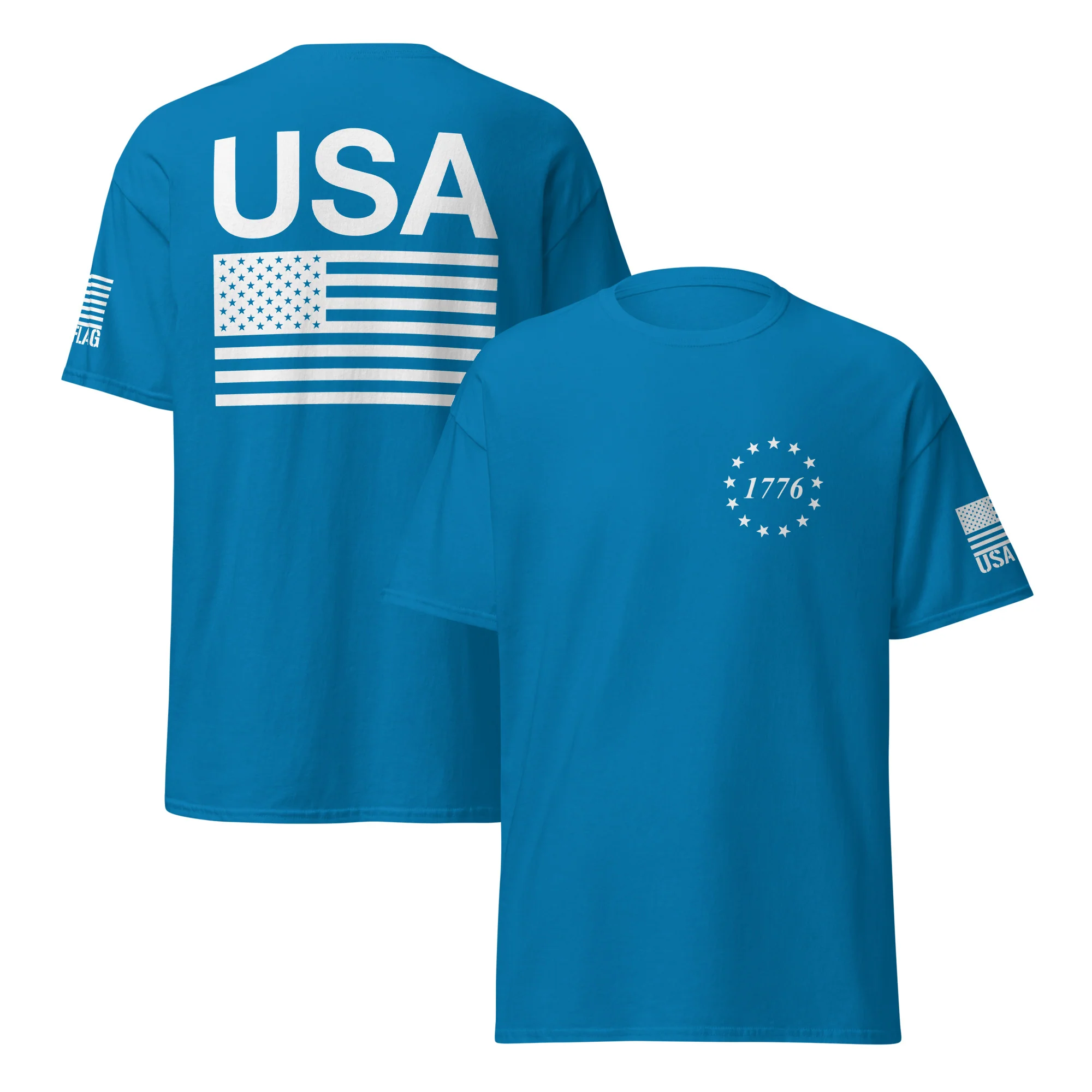 USA Flag All White Logo Design T-Shirts | Unisex Classic Tees | Gildan 5000 - Image 19