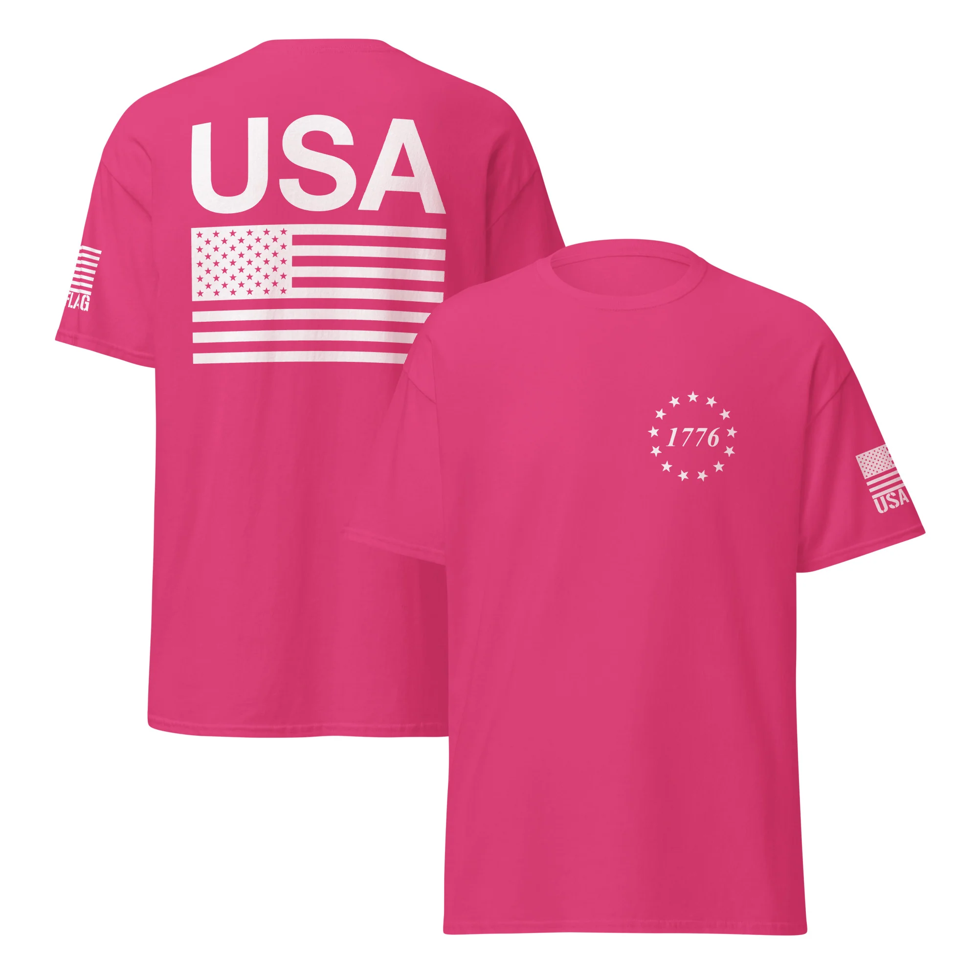 USA Flag All White Logo Design T-Shirts | Unisex Classic Tees | Gildan 5000 - Image 20