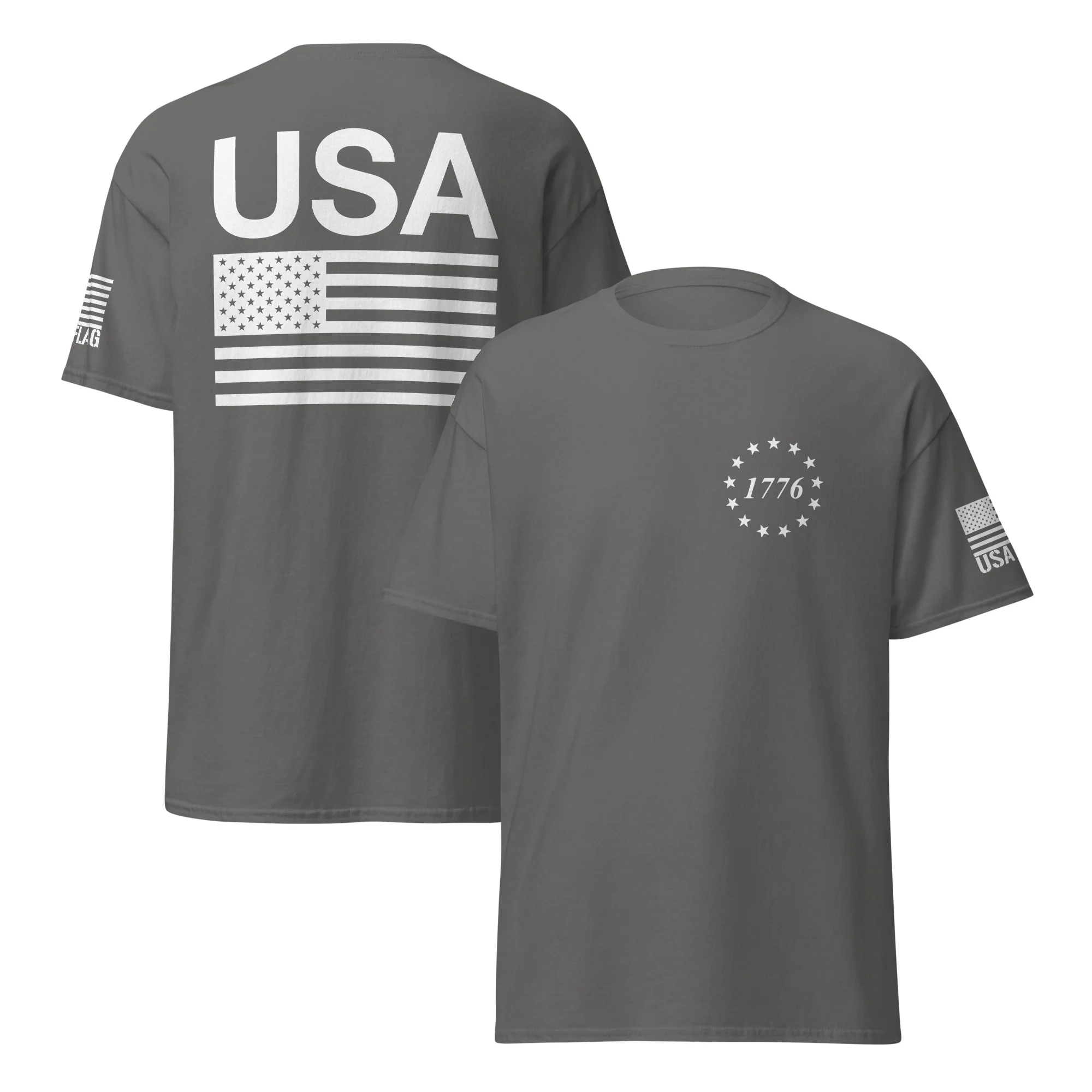 USA Flag All White Logo Design T-Shirts | Unisex Classic Tees | Gildan 5000 - Image 21