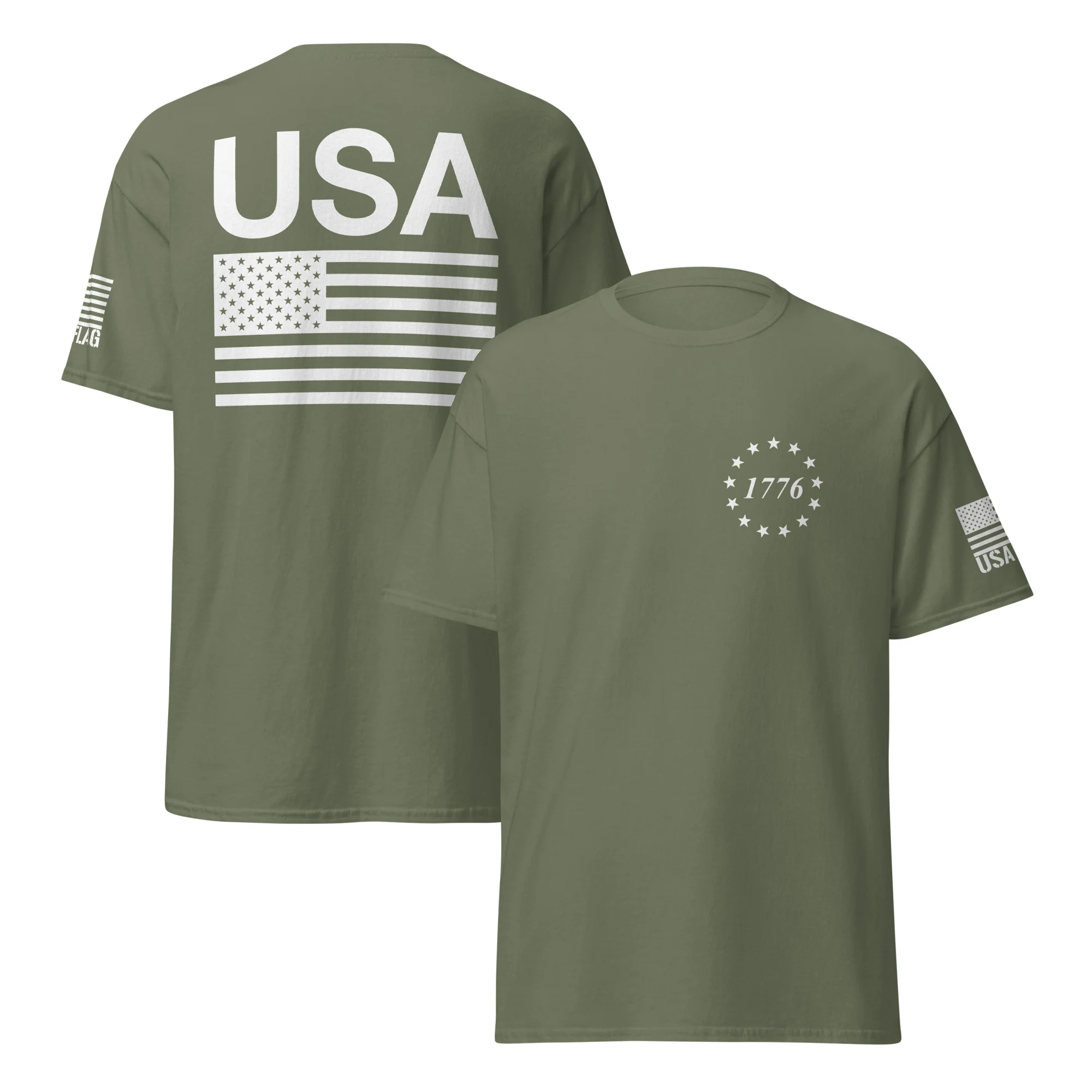 USA Flag All White Logo Design T-Shirts | Unisex Classic Tees | Gildan 5000 - Image 22