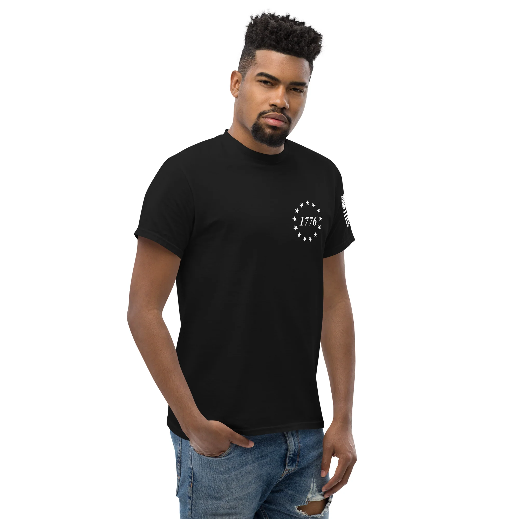 USA Flag All White Logo Design T-Shirts | Unisex Classic Tees | Gildan 5000 - Image 5