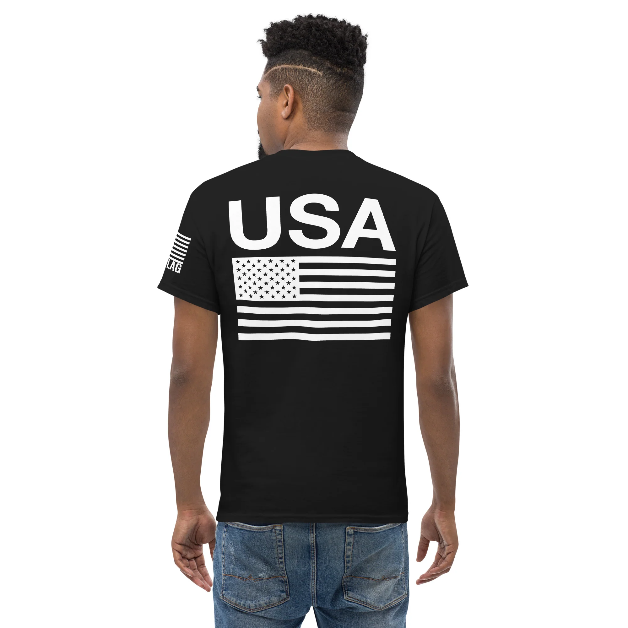 USA Flag All White Logo Design T-Shirts | Unisex Classic Tees | Gildan 5000 - Image 6