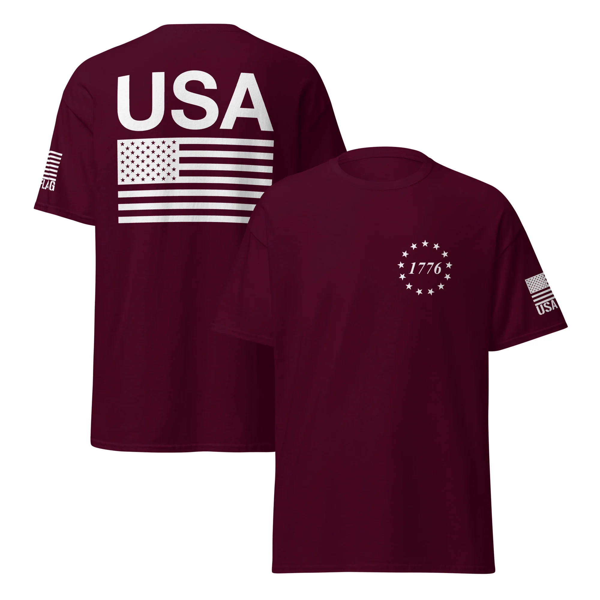 USA Flag All White Logo Design T-Shirts | Unisex Classic Tees | Gildan 5000 - Image 9