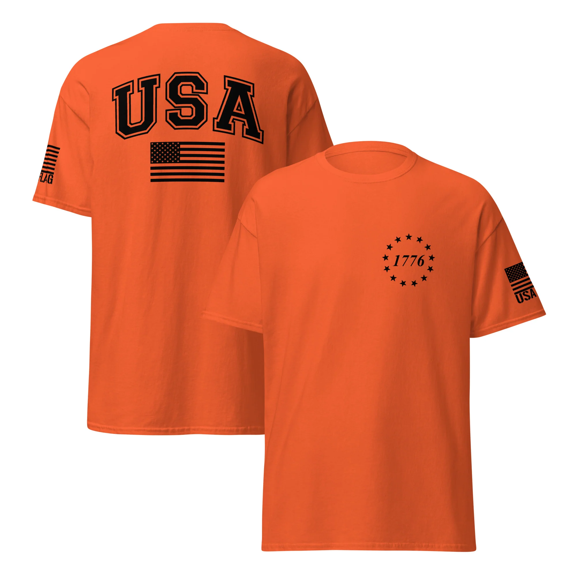 USA Flag Black College Font Light Color Unisex T-Shirts | Gildan 5000 - Image 12