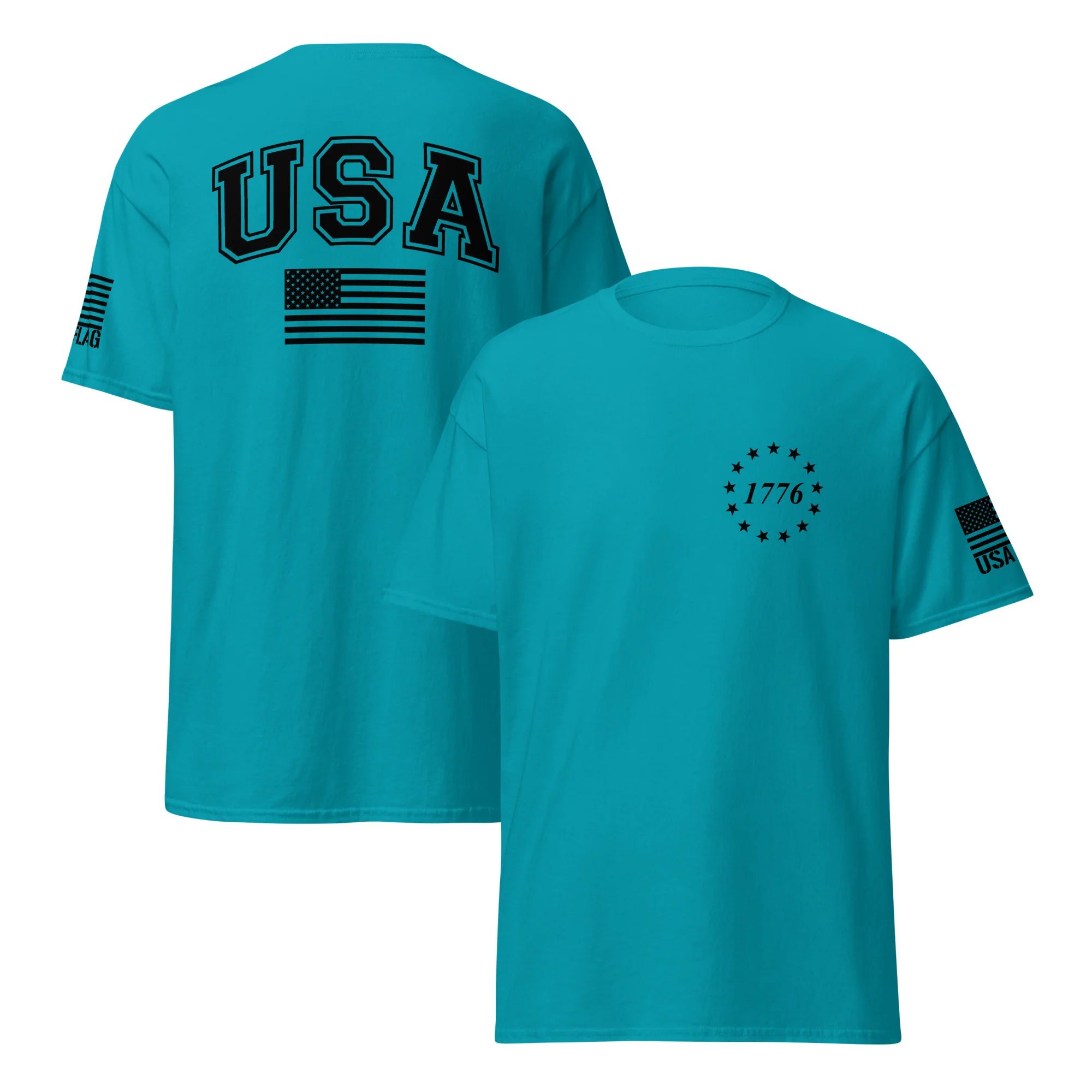 USA Flag Black College Font Light Color Unisex T-Shirts | Gildan 5000 - Image 13