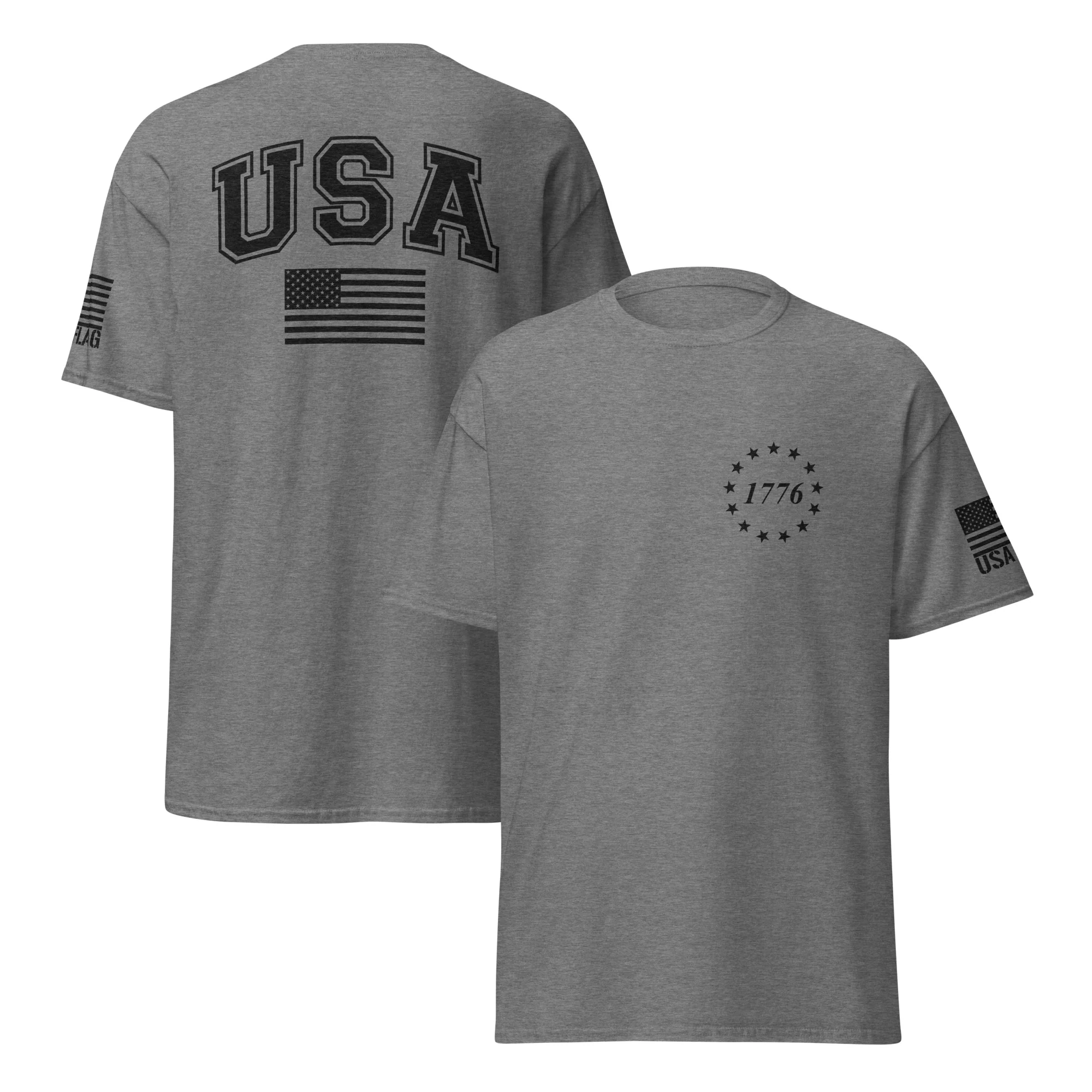 USA Flag Black College Font Light Color Unisex T-Shirts | Gildan 5000 - Image 14