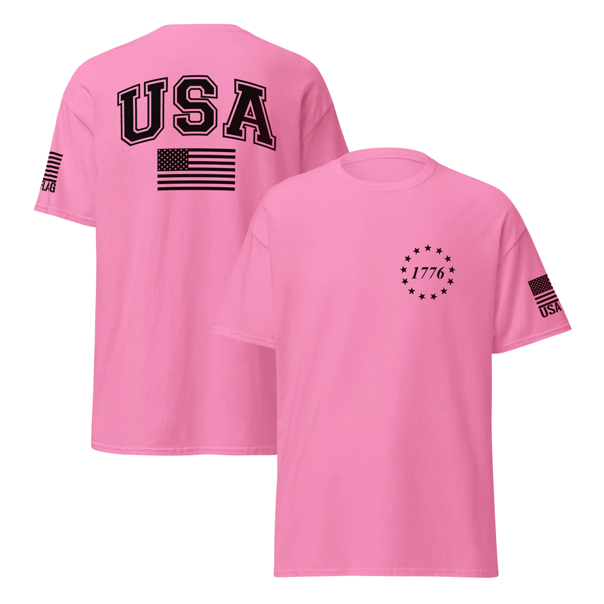 USA Flag Black College Font Light Color Unisex T-Shirts | Gildan 5000 - Image 15