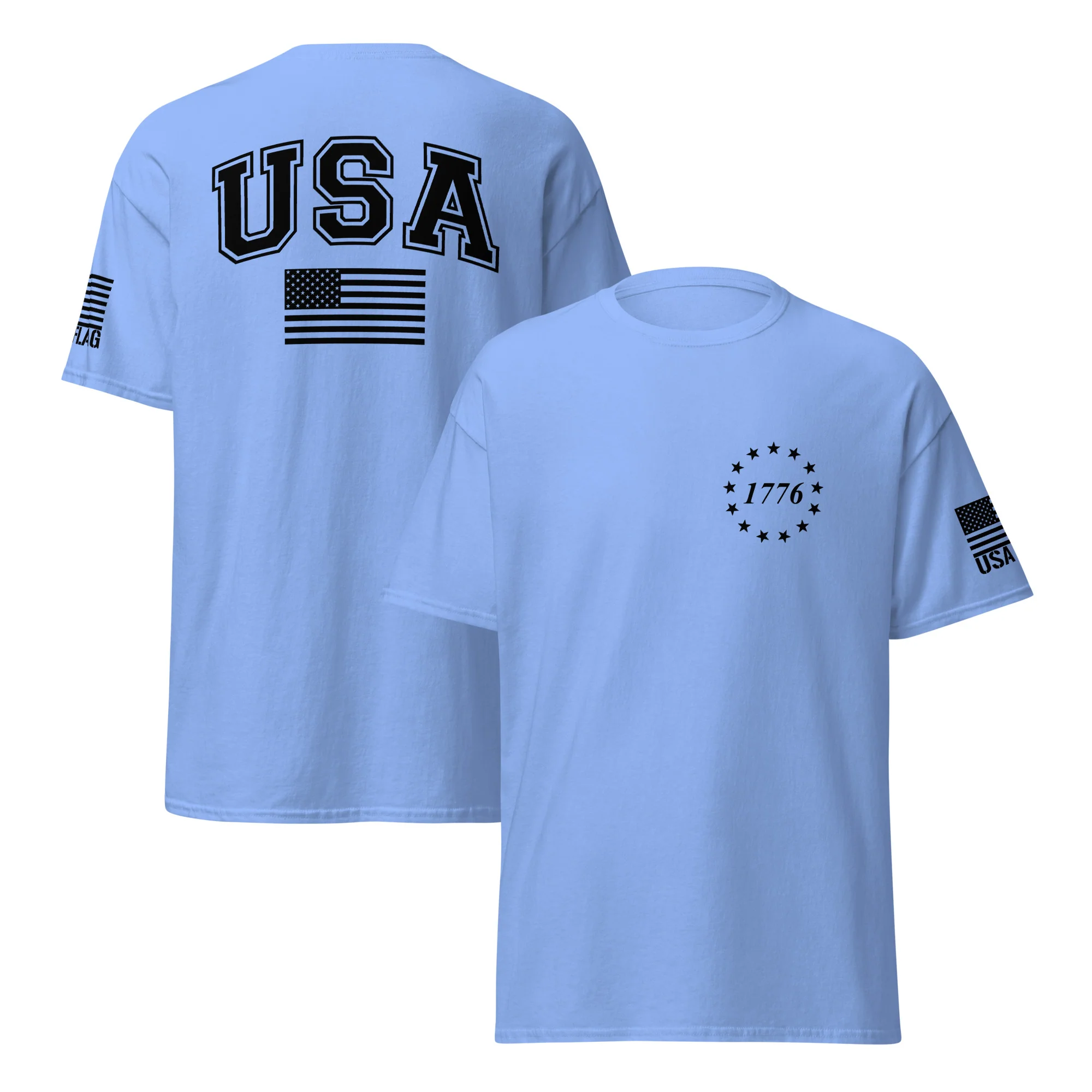 USA Flag Black College Font Light Color Unisex T-Shirts | Gildan 5000 - Image 16