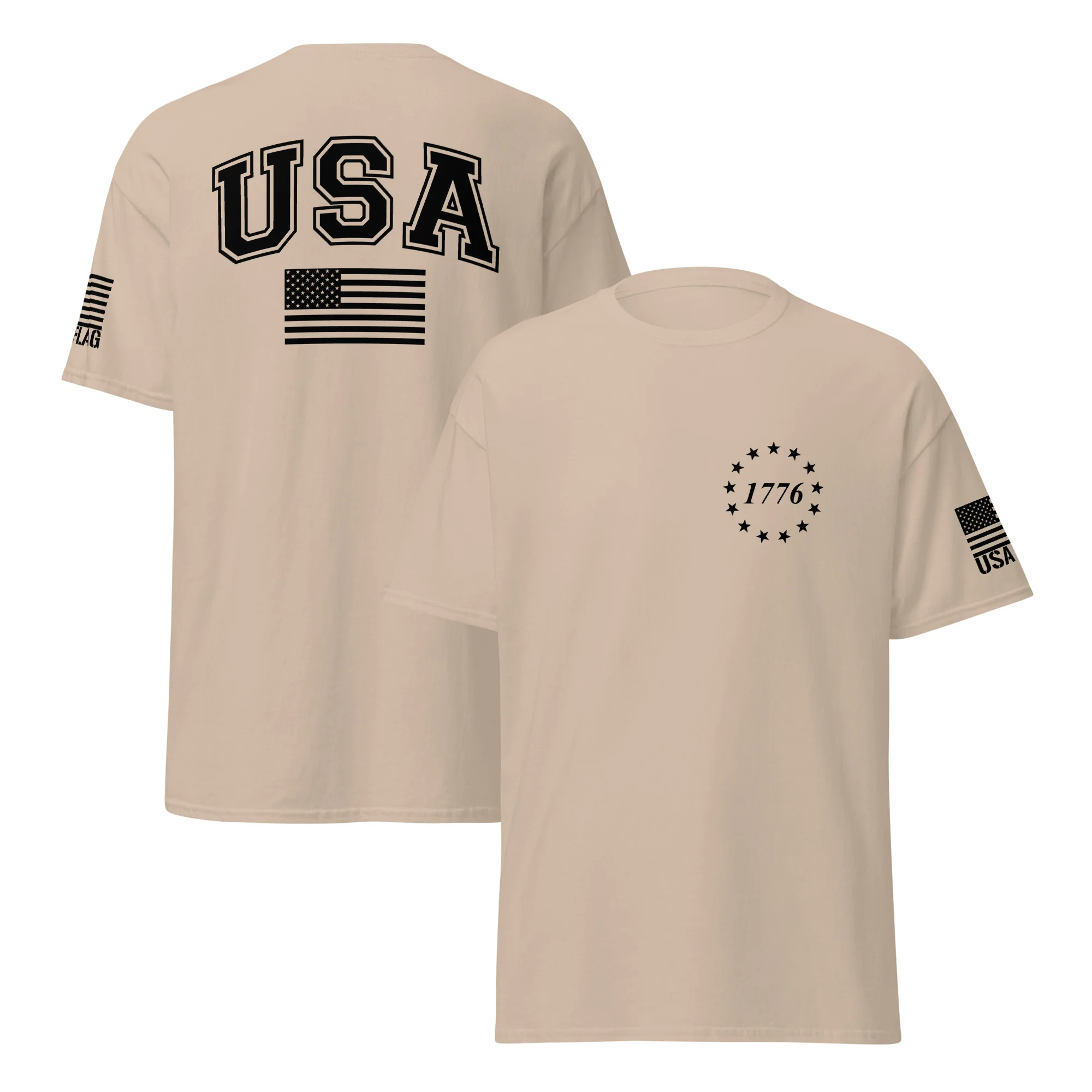 USA Flag Black College Font Light Color Unisex T-Shirts | Gildan 5000 - Image 19