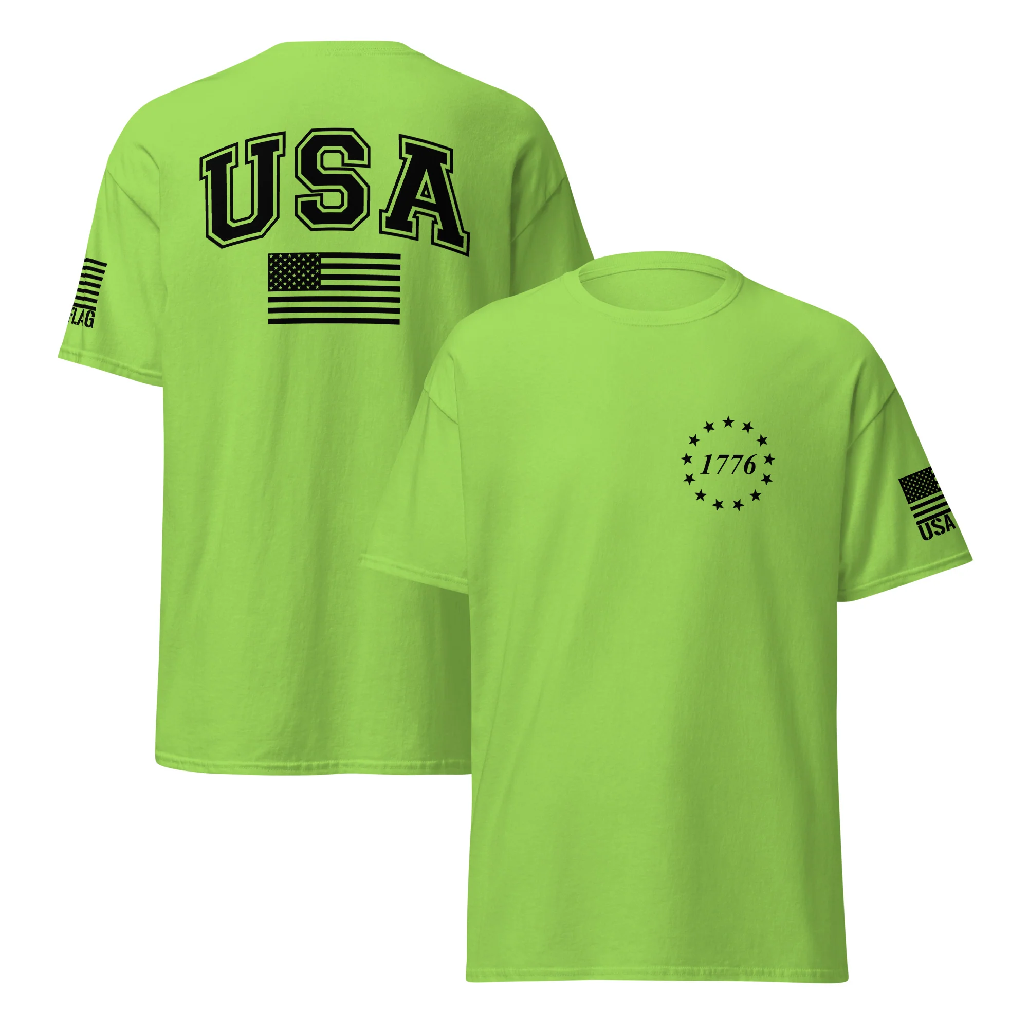 USA Flag Black College Font Light Color Unisex T-Shirts | Gildan 5000 - Image 20