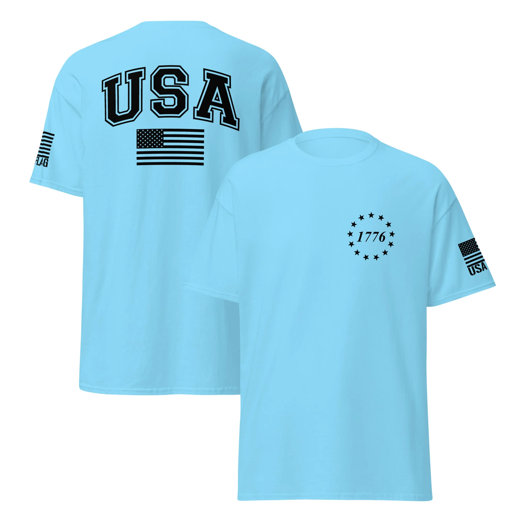 USA Flag Black College Font Light Color Unisex T-Shirts | Gildan 5000 - Image 22