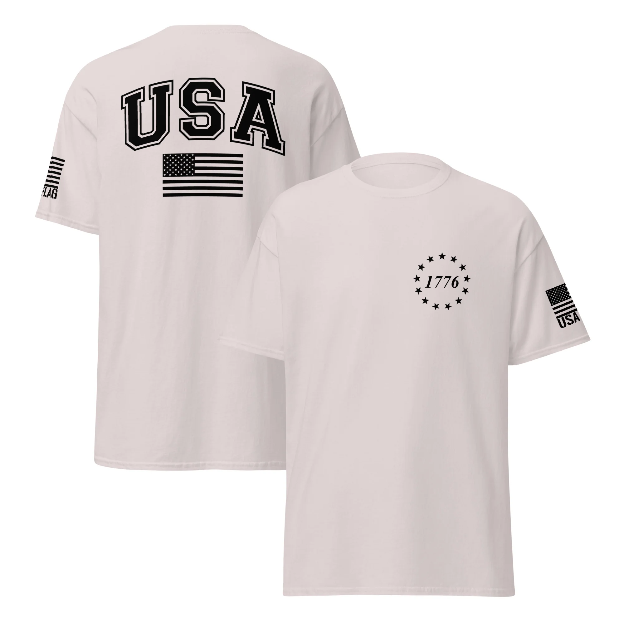 USA Flag Black College Font Light Color Unisex T-Shirts | Gildan 5000 - Image 23