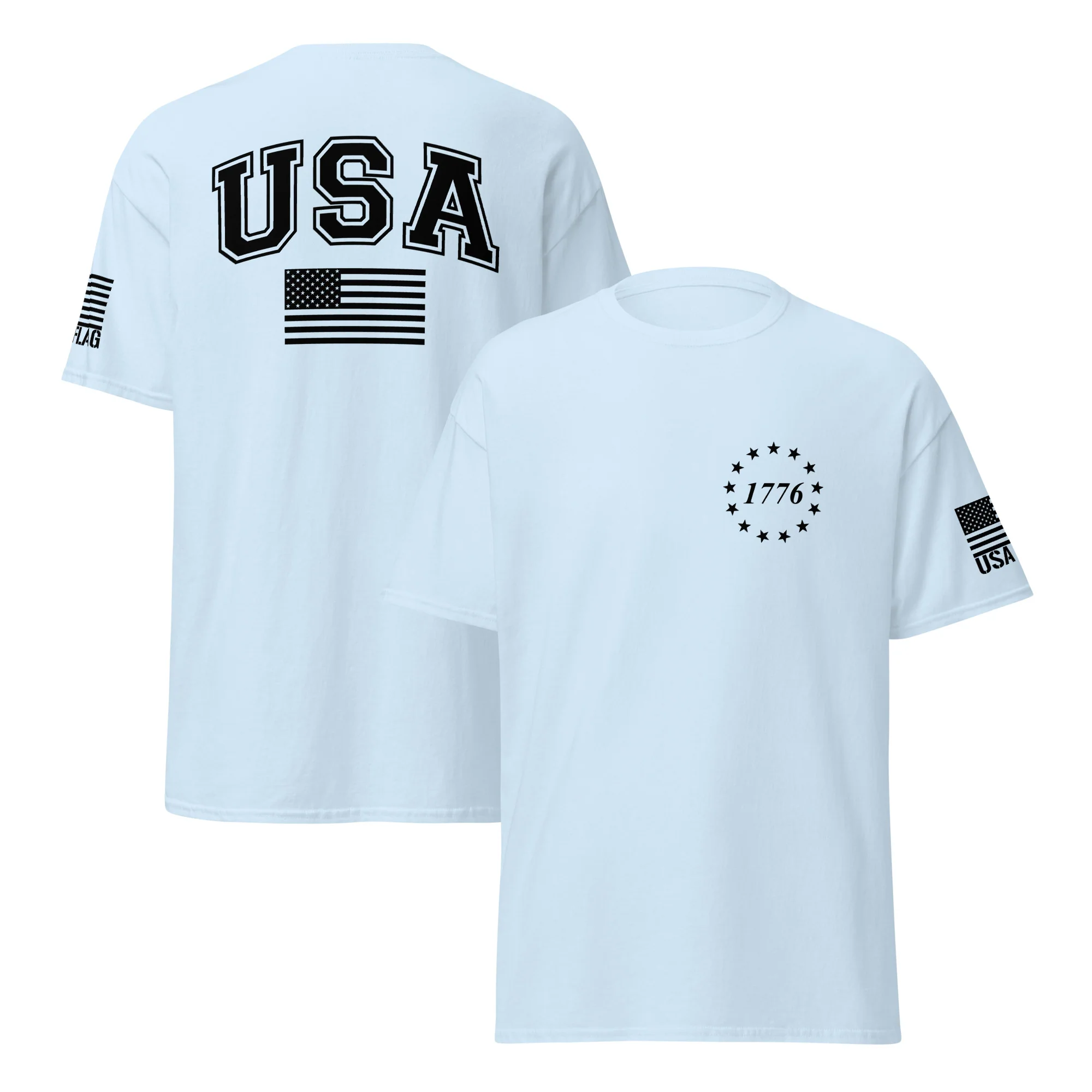 USA Flag Black College Font Light Color Unisex T-Shirts | Gildan 5000 - Image 24