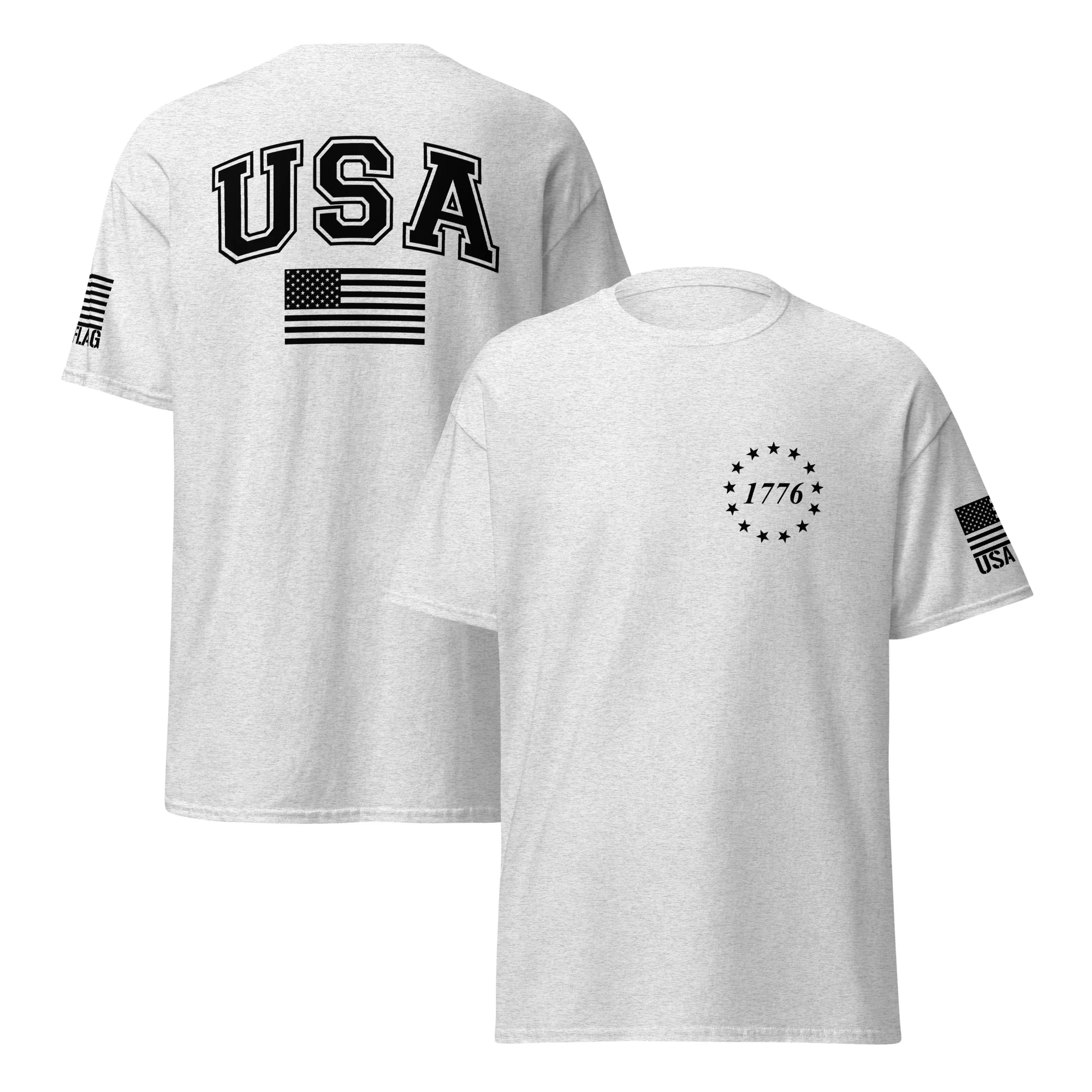 USA Flag Black College Font Light Color Unisex T-Shirts | Gildan 5000 - Image 25