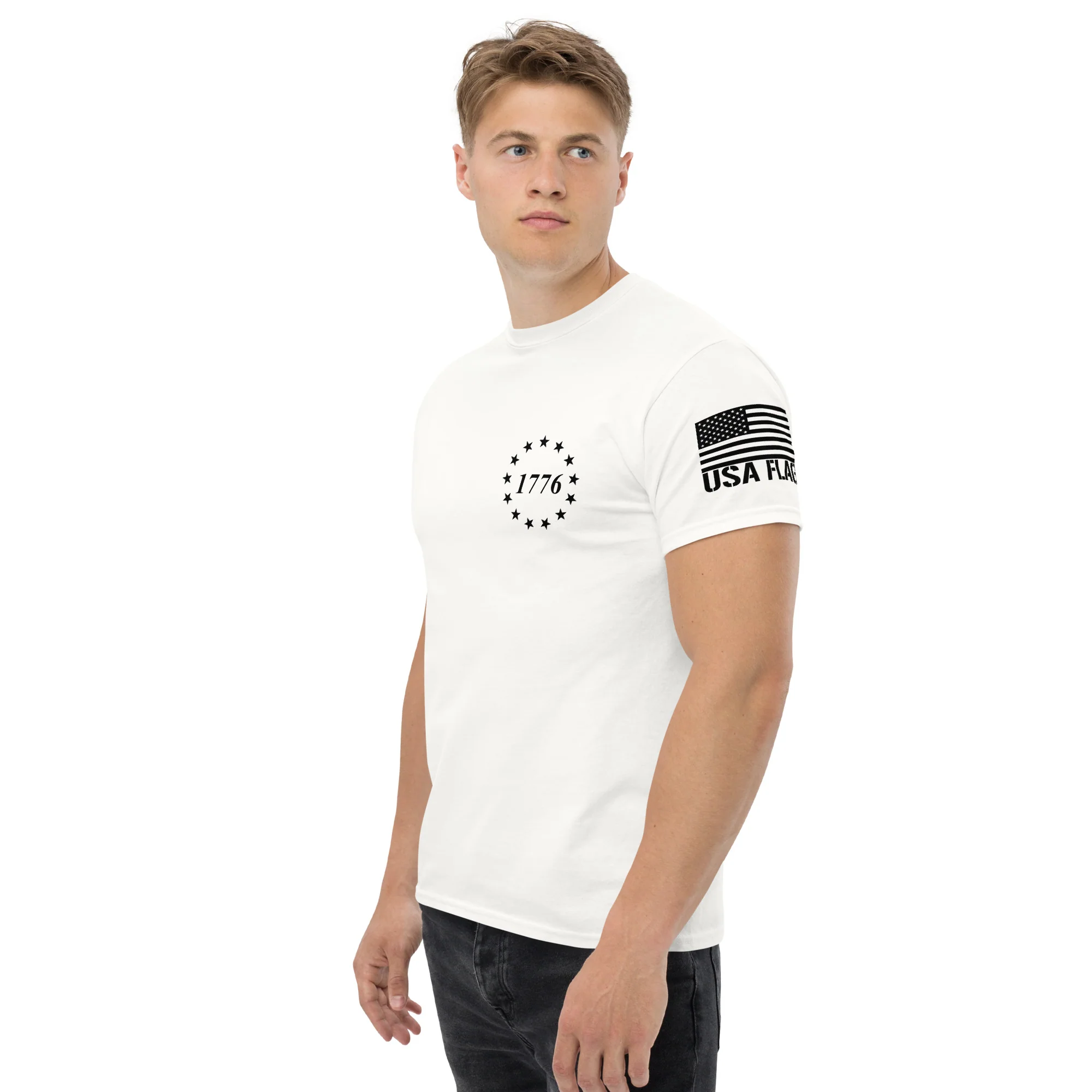 USA Flag Black College Font Light Color Unisex T-Shirts | Gildan 5000 - Image 5