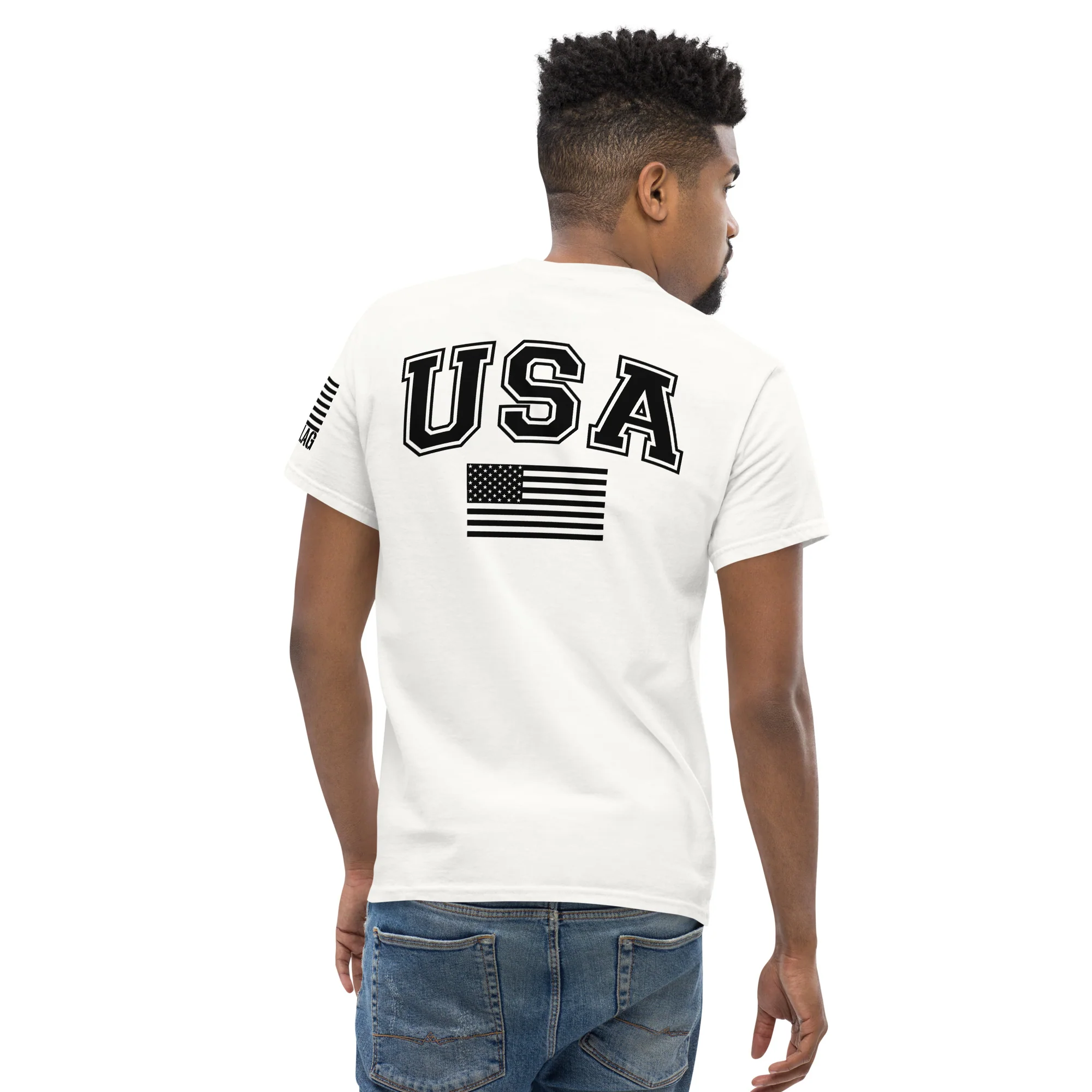 USA Flag Black College Font Light Color Unisex T-Shirts | Gildan 5000 - Image 7