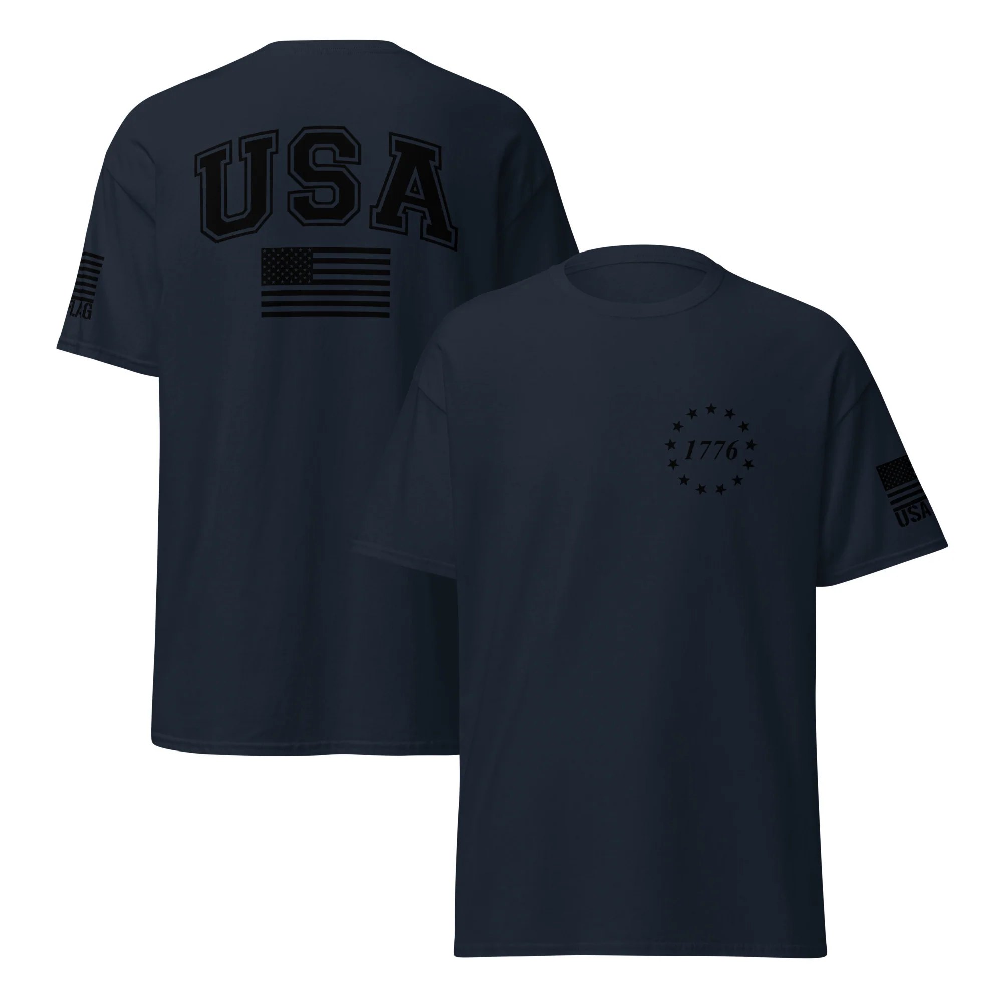 USA Flag Black College Font T-Shirts | Unisex Classic Tees | Gildan 5000 - Image 12