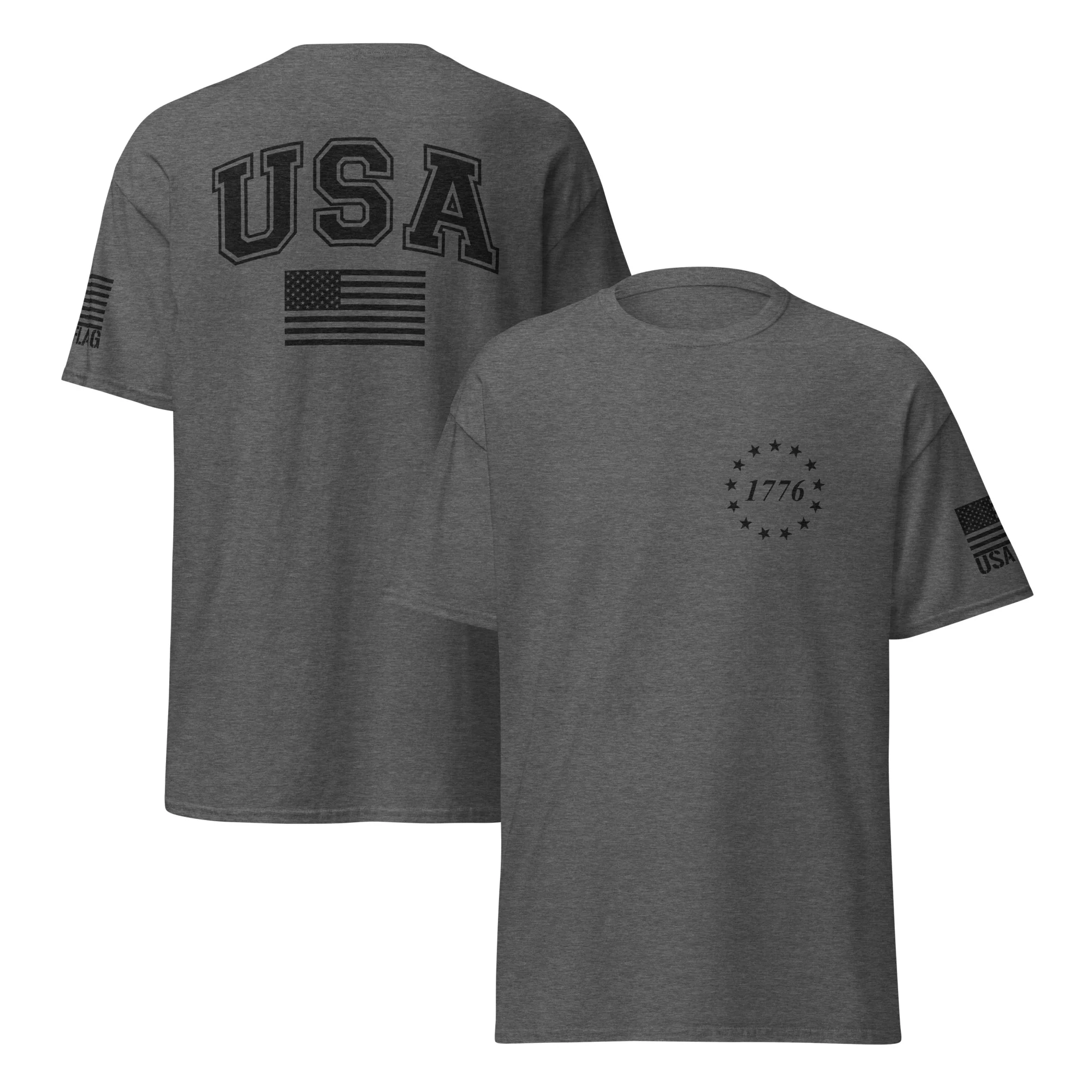 USA Flag Black College Font T-Shirts | Unisex Classic Tees | Gildan 5000 - Image 19