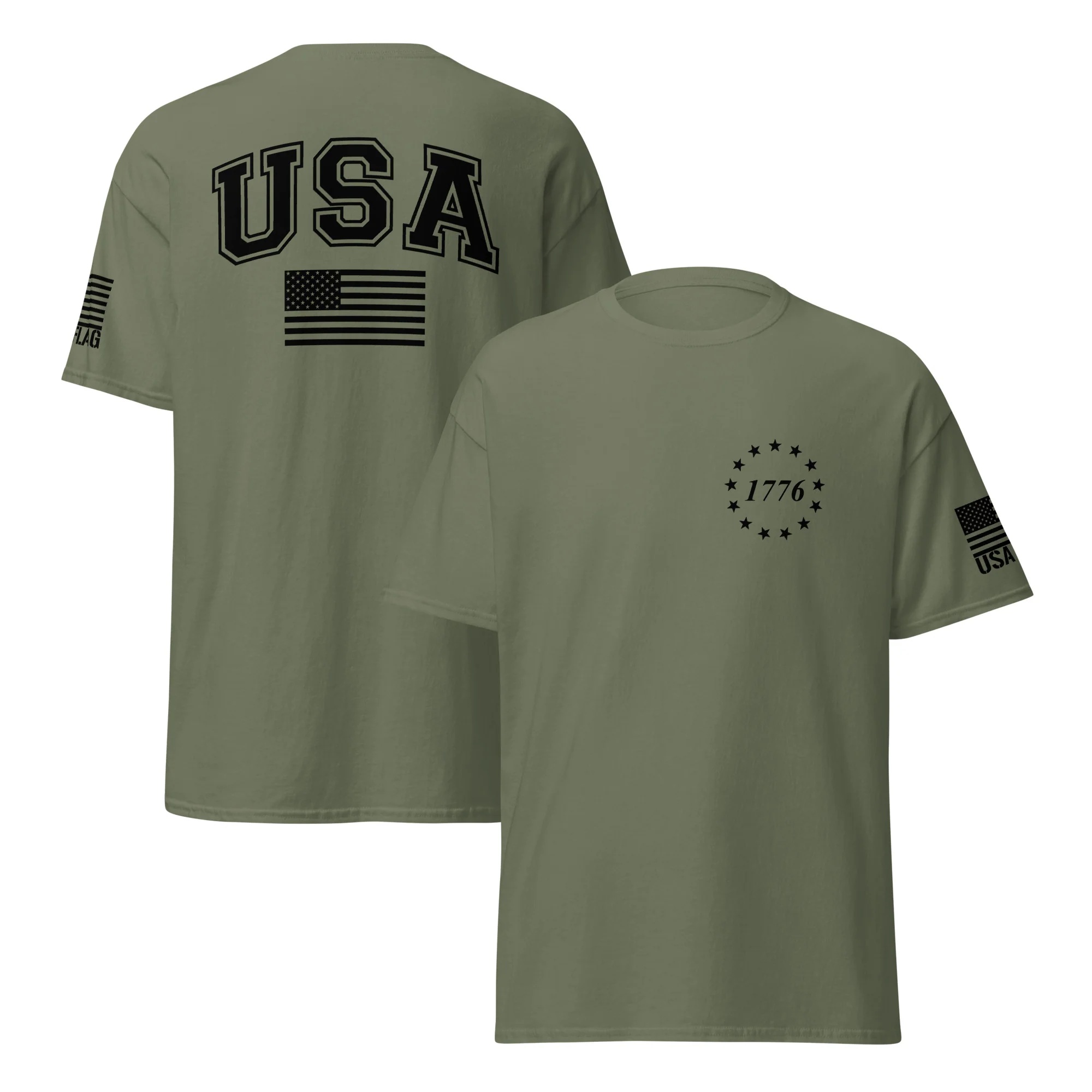 USA Flag Black College Font T-Shirts | Unisex Classic Tees | Gildan 5000 - Image 23