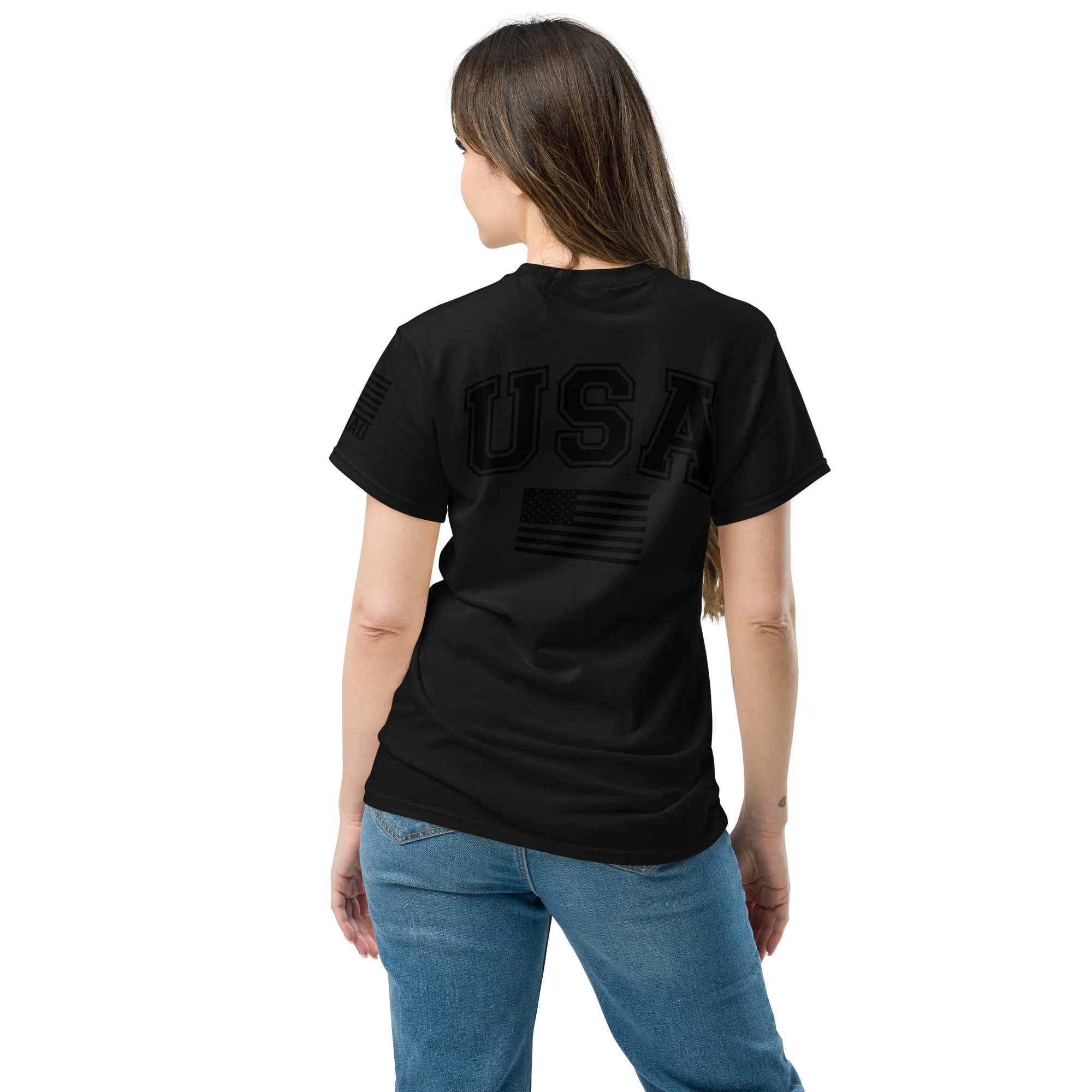 USA Flag Black College Font T-Shirts | Unisex Classic Tees | Gildan 5000 - Image 4