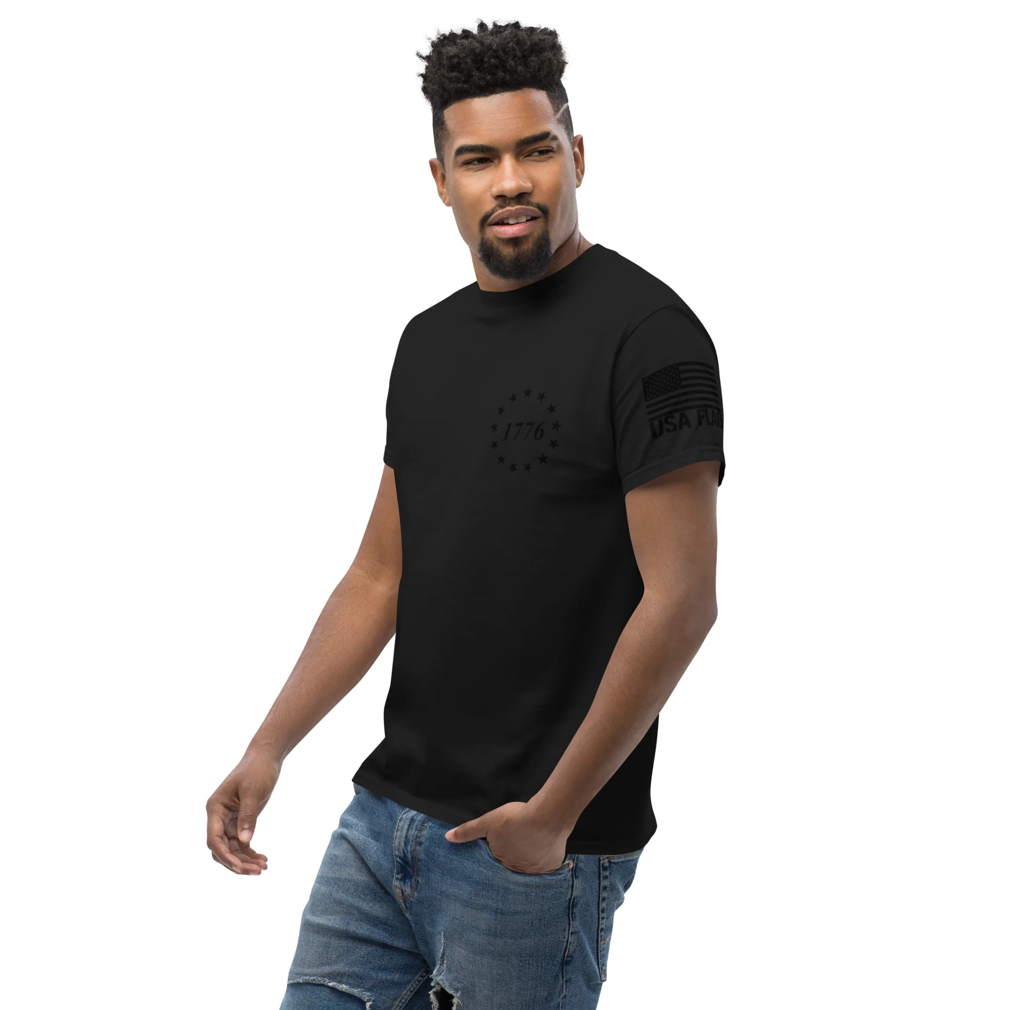 USA Flag Black College Font T-Shirts | Unisex Classic Tees | Gildan 5000 - Image 7