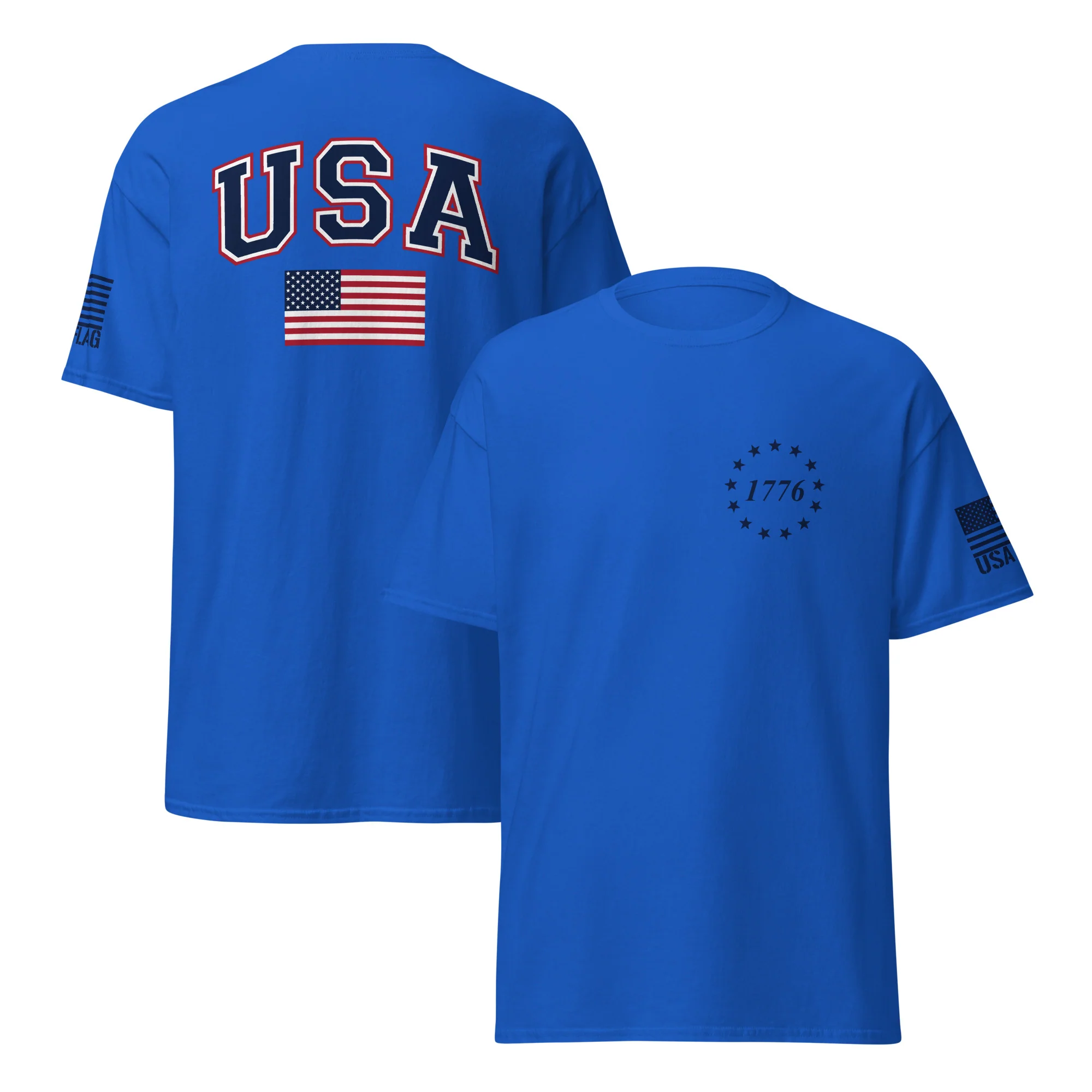 USA Flag Blue College Font T-Shirts | Unisex Classic Tees | Gildan 5000 - Image 11